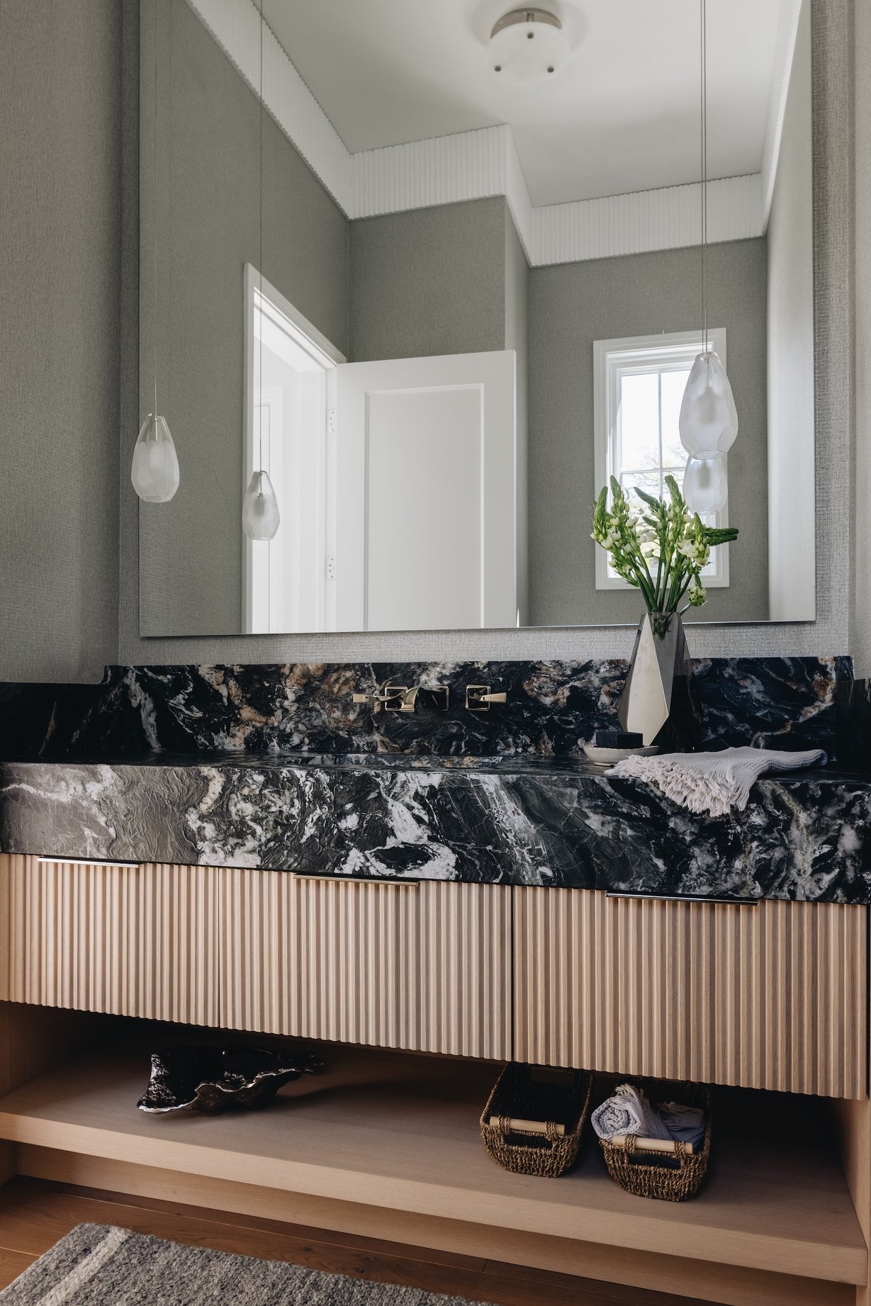Dawn Reeves Design Luxury Interior Design Chicago Illinois Wilson Powder Room Black Marble Fluted