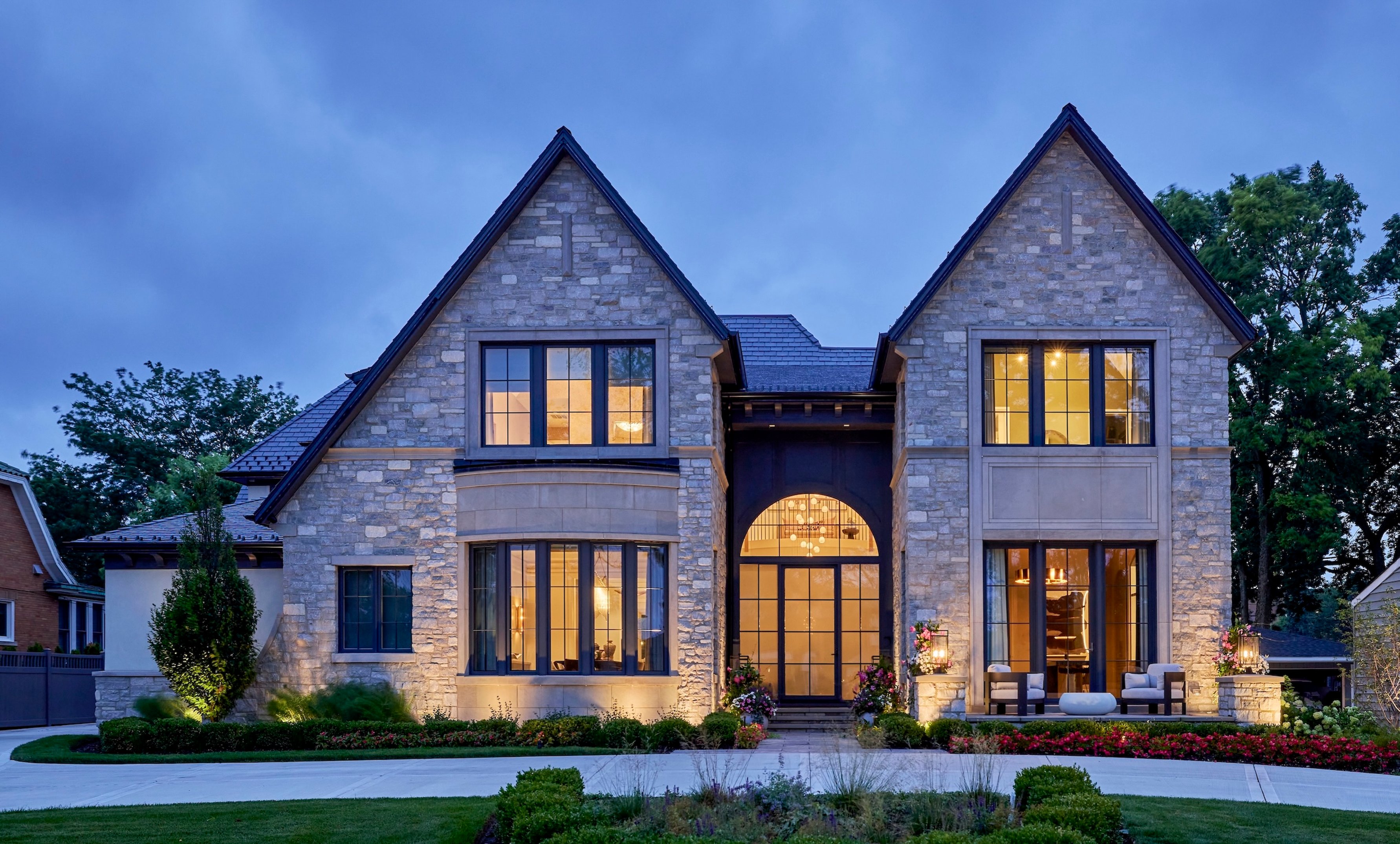 Dawn Reeves Design Luxury Interior Design Chicago Illinois Kenilworth II Front Exterior Twilight