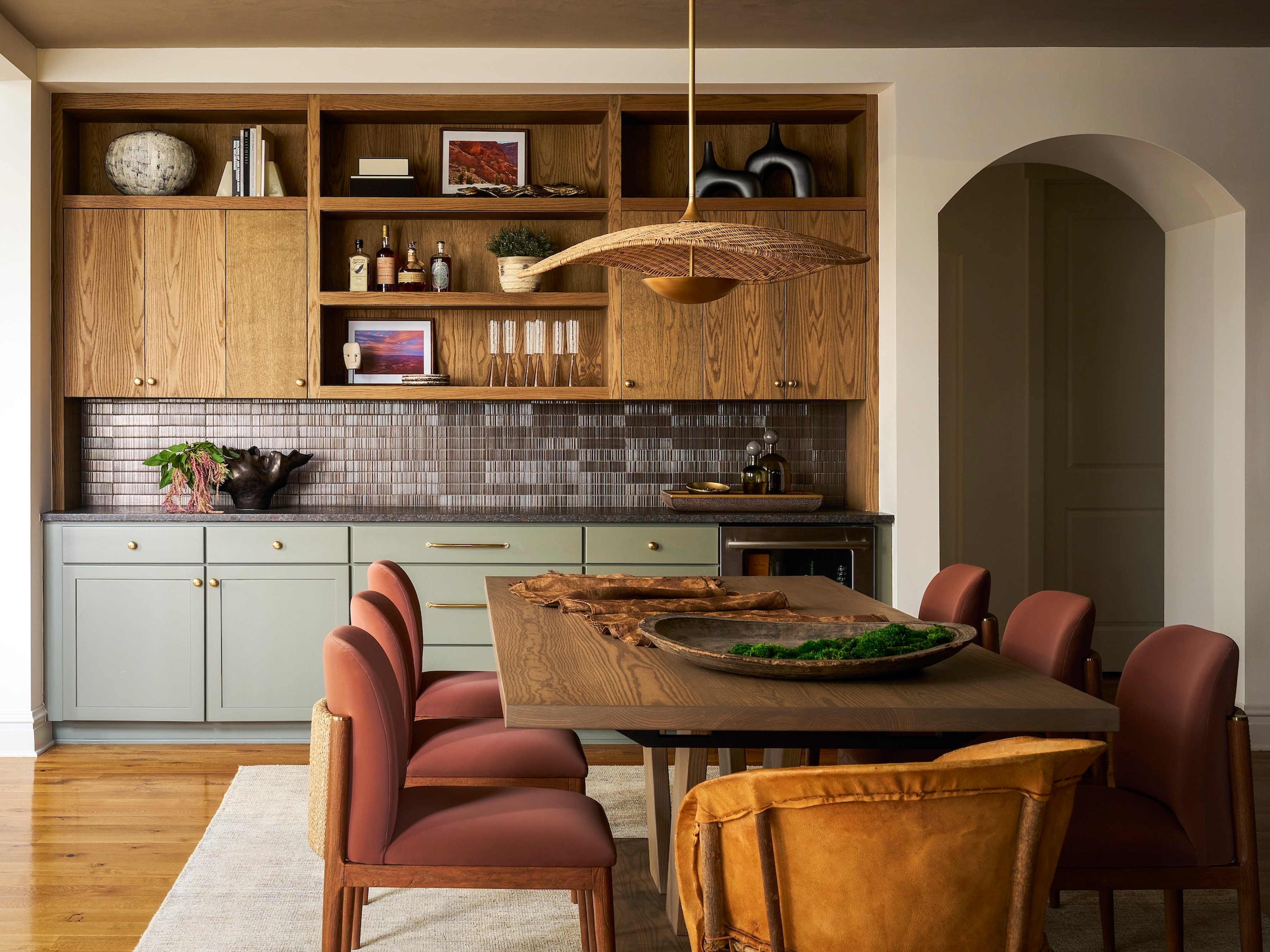 Dawn Reeves Design Luxury Interior Design Chicago Illinois Lake Geneva Butlers Pantry Wood Shelves Dining Table