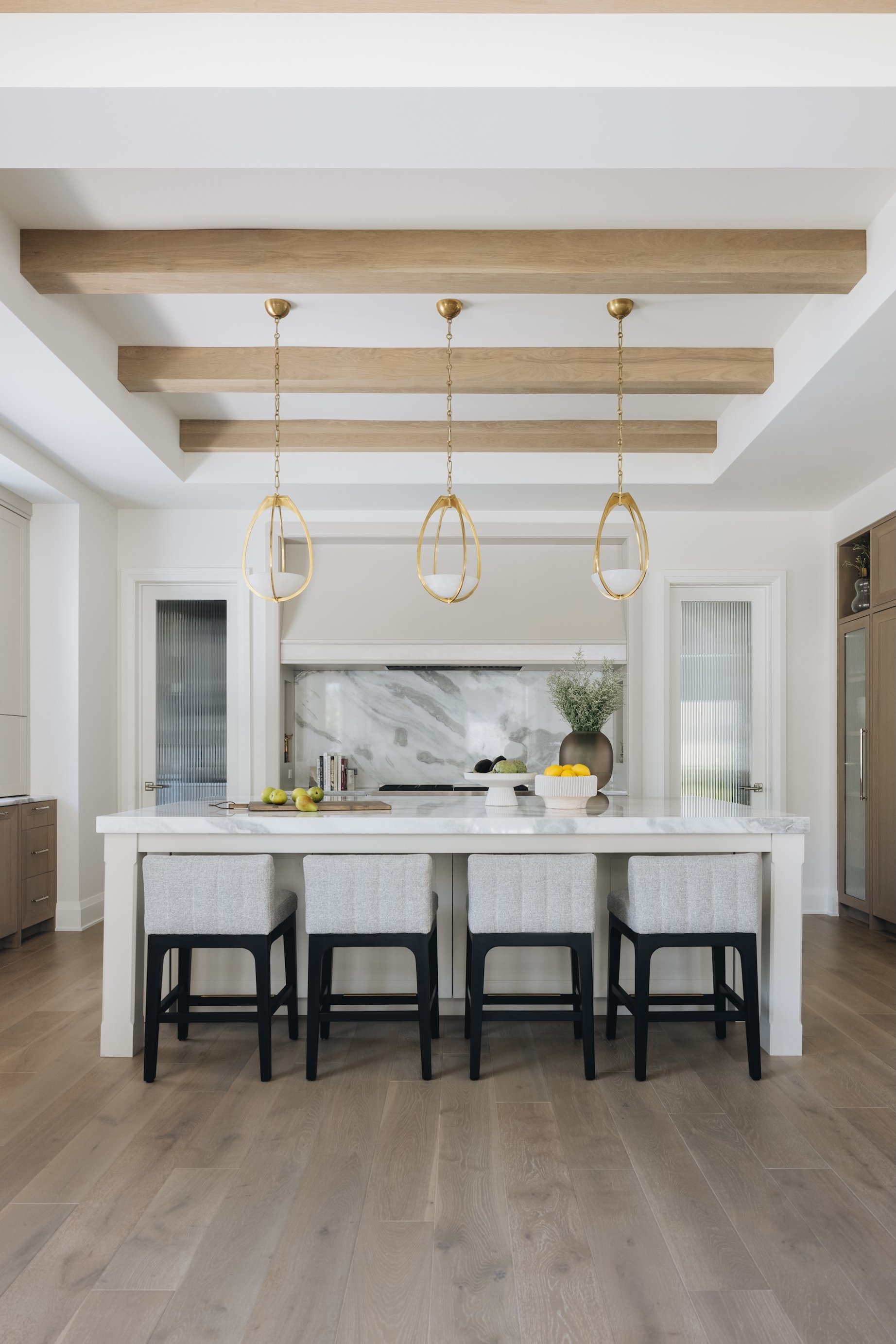 Dawn Reeves Design Luxury Interior Design Chicago Illinois Hinsdale Kitchen Island Brass Pendants