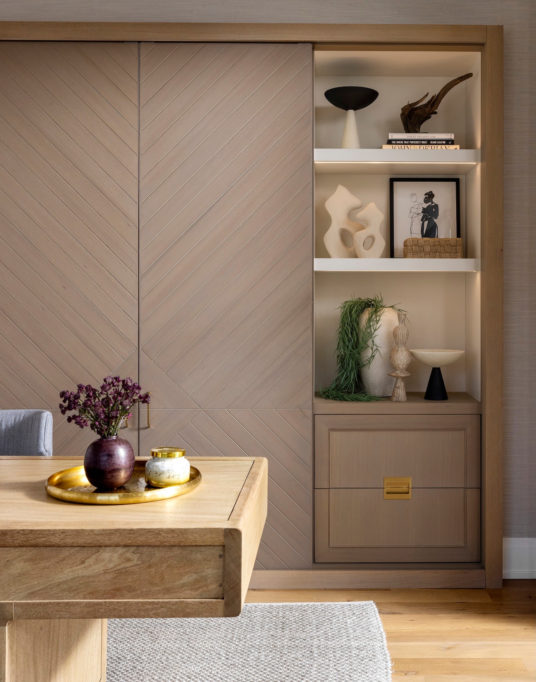 Dawn Reeves Design Luxury Interior Design Chicago Illinois Vallette Office Chevron Sliding Door Display