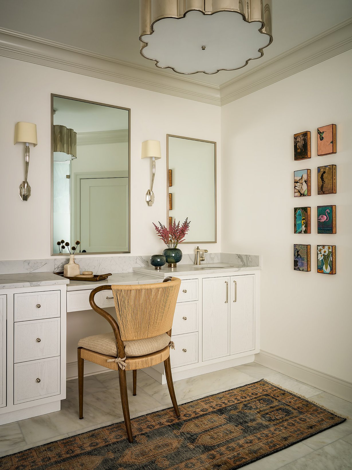 Dawn Reeves Design Luxury Interior Design Chicago Illinois Melrose Primary Bath Vanity Scalloped Pendant