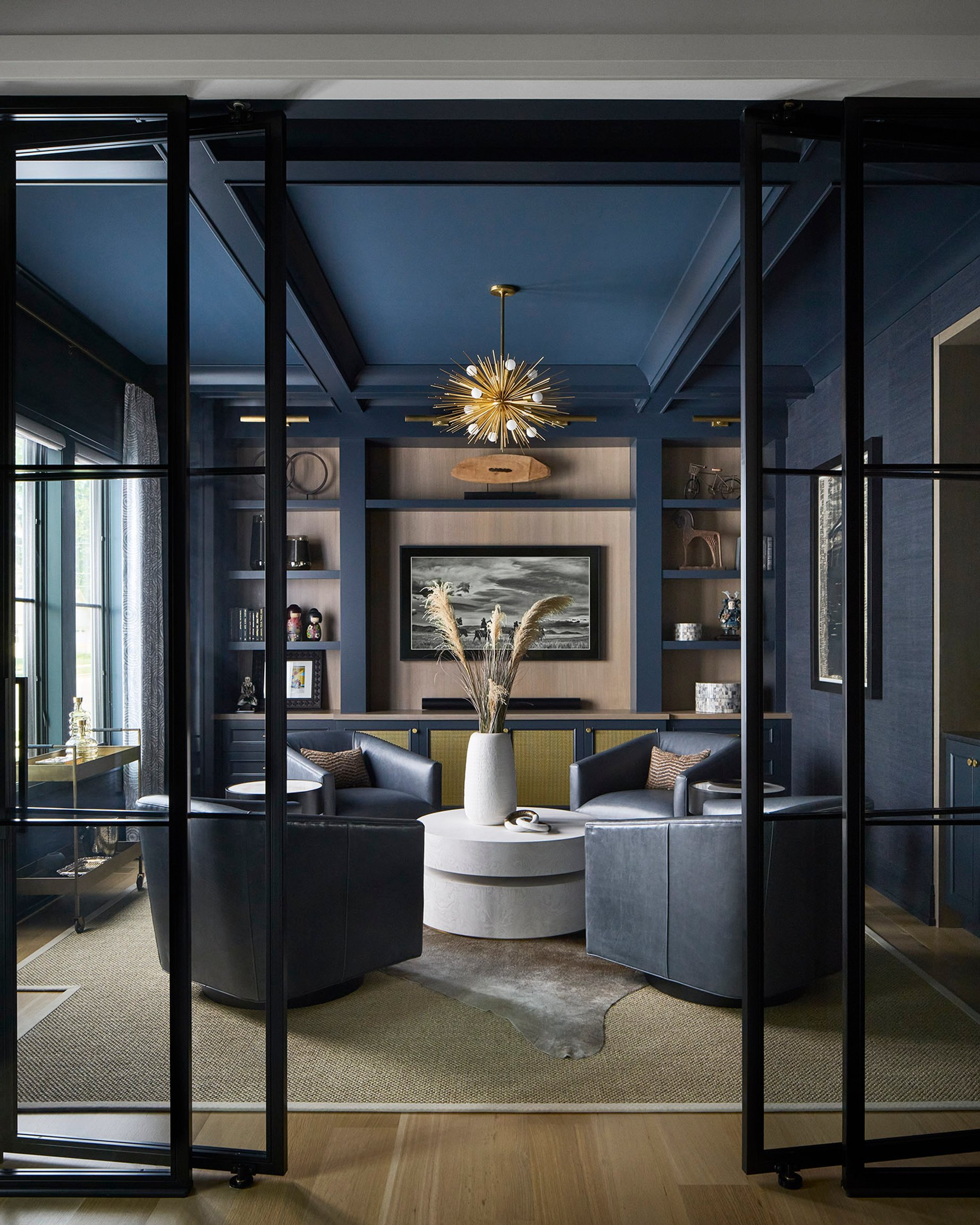 Dawn Reeves Design Luxury Interior Design Chicago Illinois Fairview Office Navy Sputnik Pendant