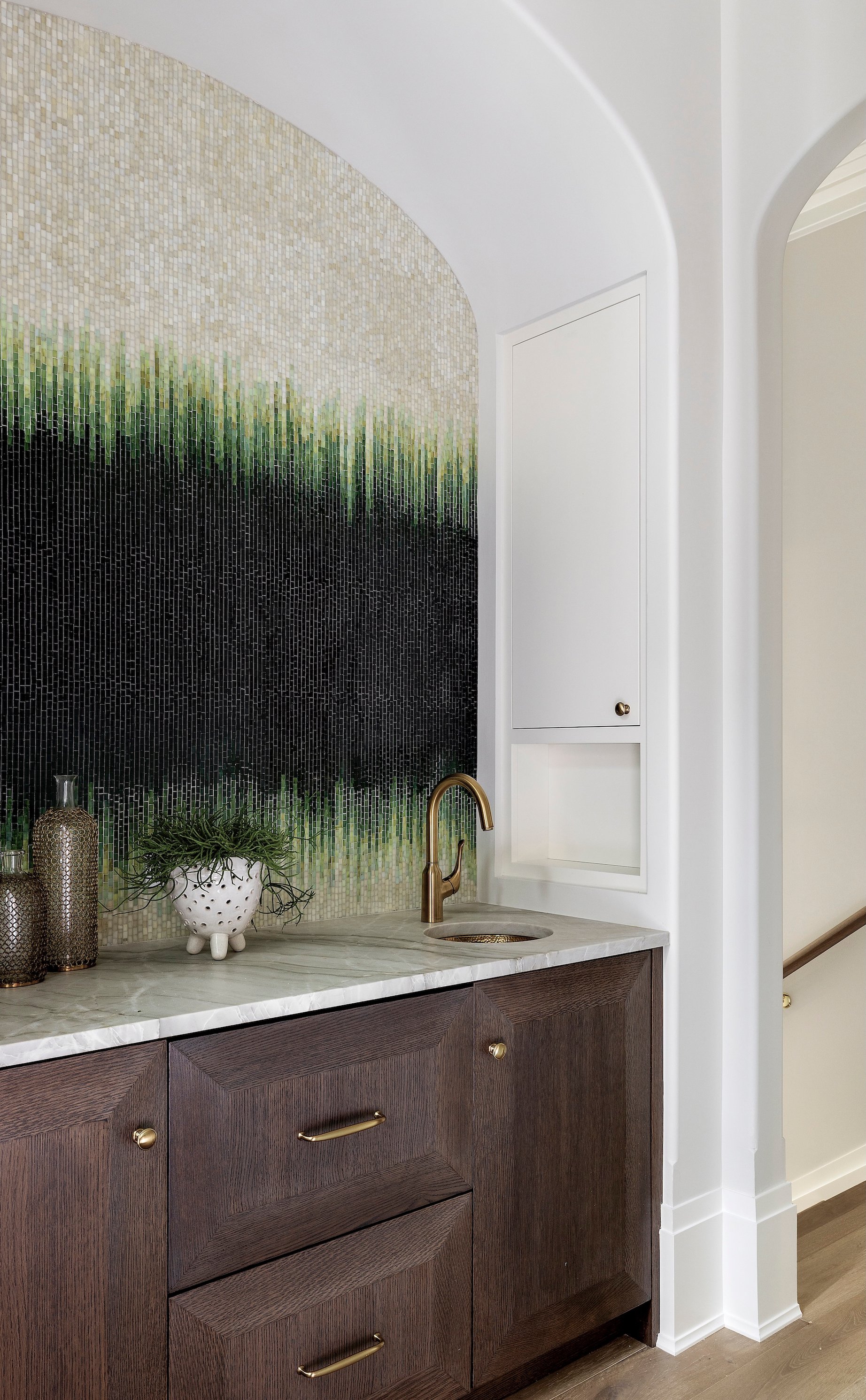 Dawn Reeves Design Luxury Interior Design Chicago Illinois Erie Bar Niche Mosaic Arch