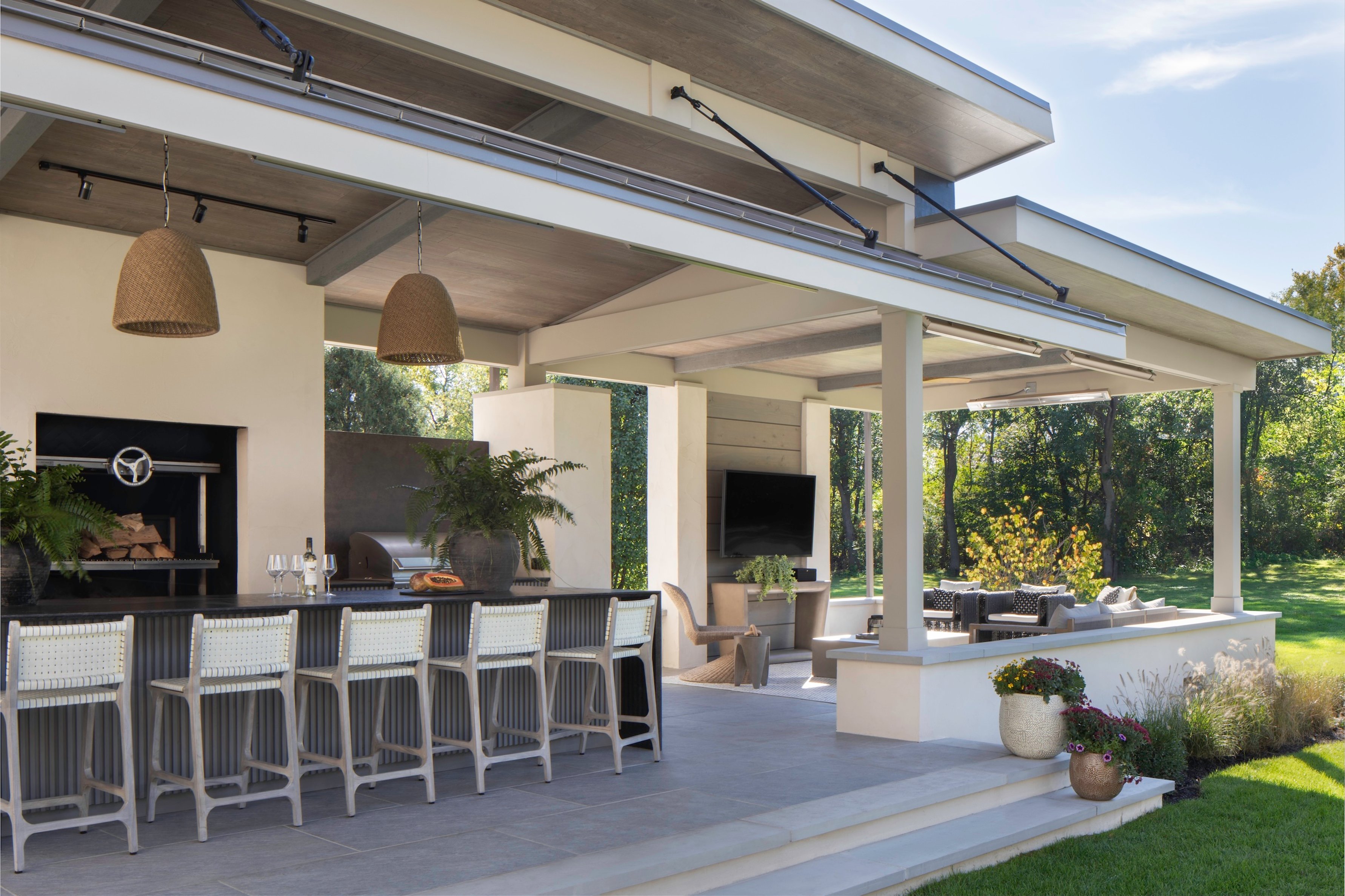 Dawn Reeves Design Luxury Interior Design Chicago Illinois South Outdoor Kitchen Pergola Wide
