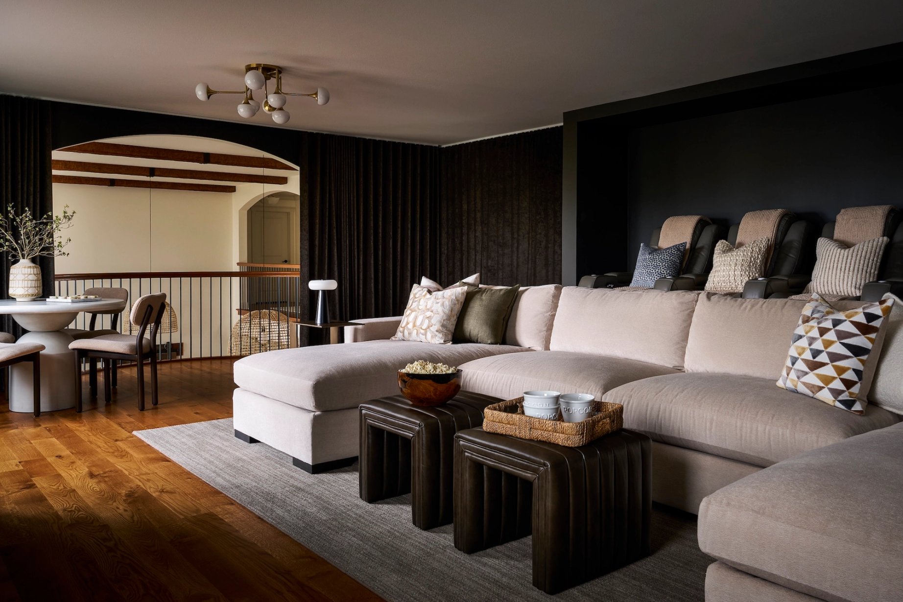 Dawn Reeves Design Luxury Interior Design Chicago Illinois Lake Geneva Media Room Sectional Theater Seating