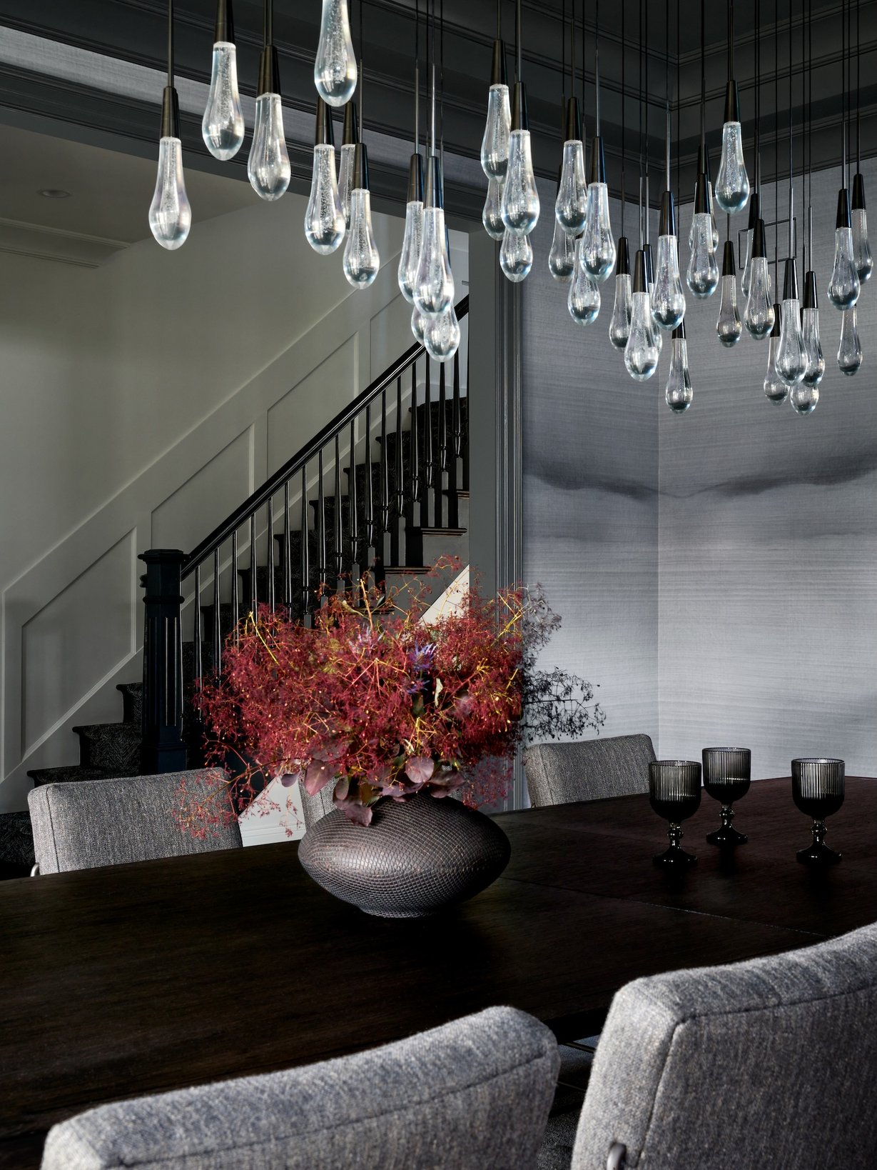 Dawn Reeves Design Luxury Interior Design Chicago Illinois North Shore Home Dining Room View Toward Staircase