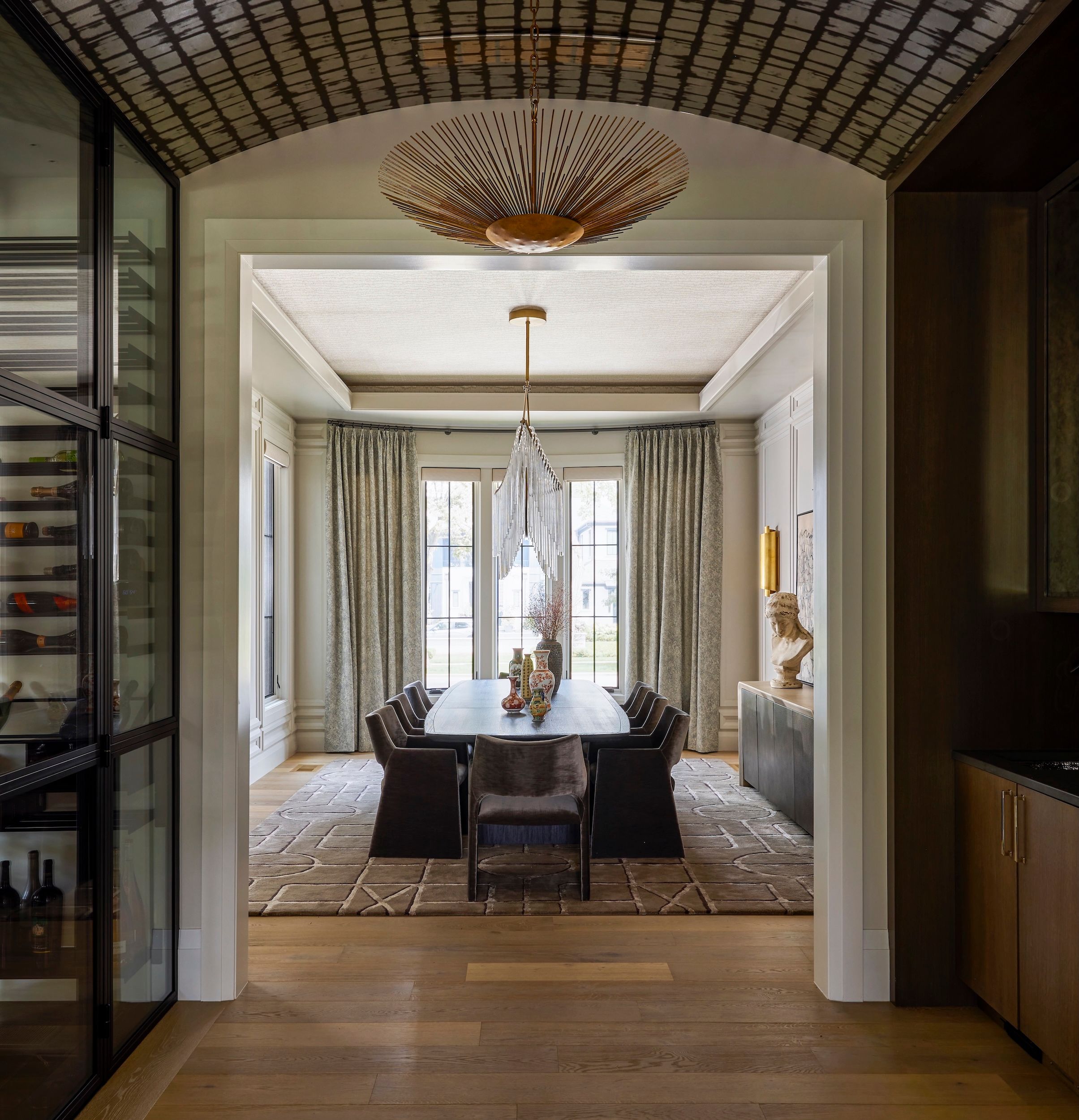 Dawn Reeves Design Luxury Interior Design Chicago Illinois Kenilworth II Dining Brick Arched Hallway