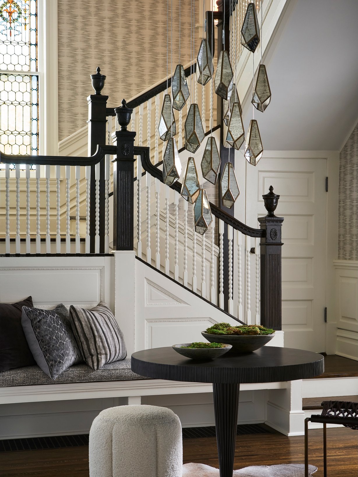 Dawn Reeves Design Luxury Interior Design Chicago Illinois Lincoln Staircase Crystal Pendant Cluster
