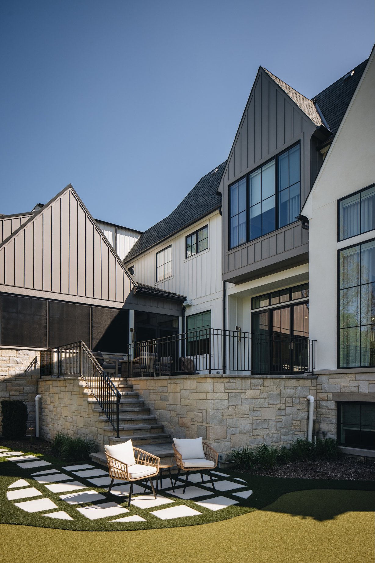 Dawn Reeves Design Luxury Interior Design Chicago Illinois Hinsdale Exterior Rear Patio Putting Green