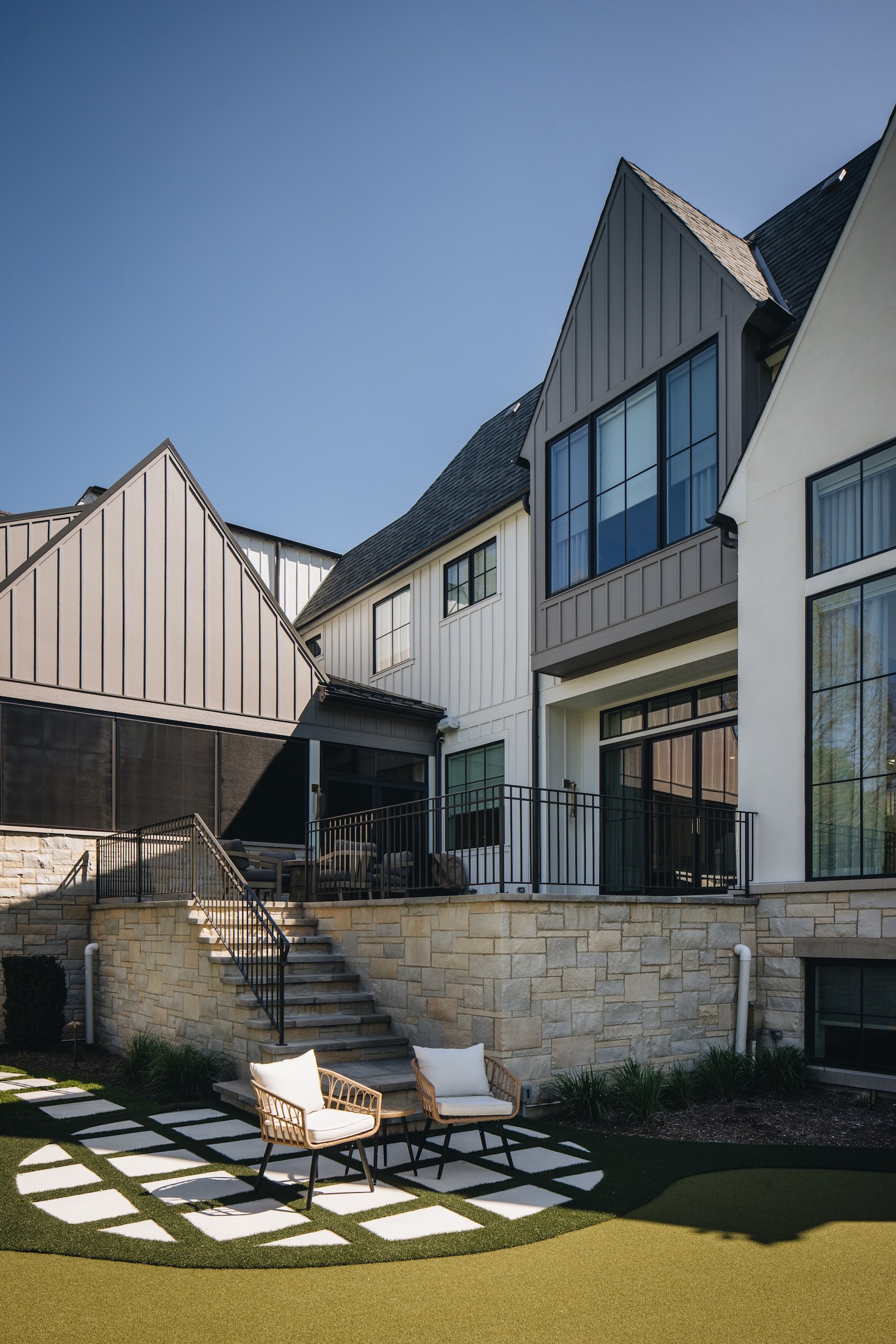 Dawn Reeves Design Luxury Interior Design Chicago Illinois Hinsdale Exterior Rear Patio Putting Green