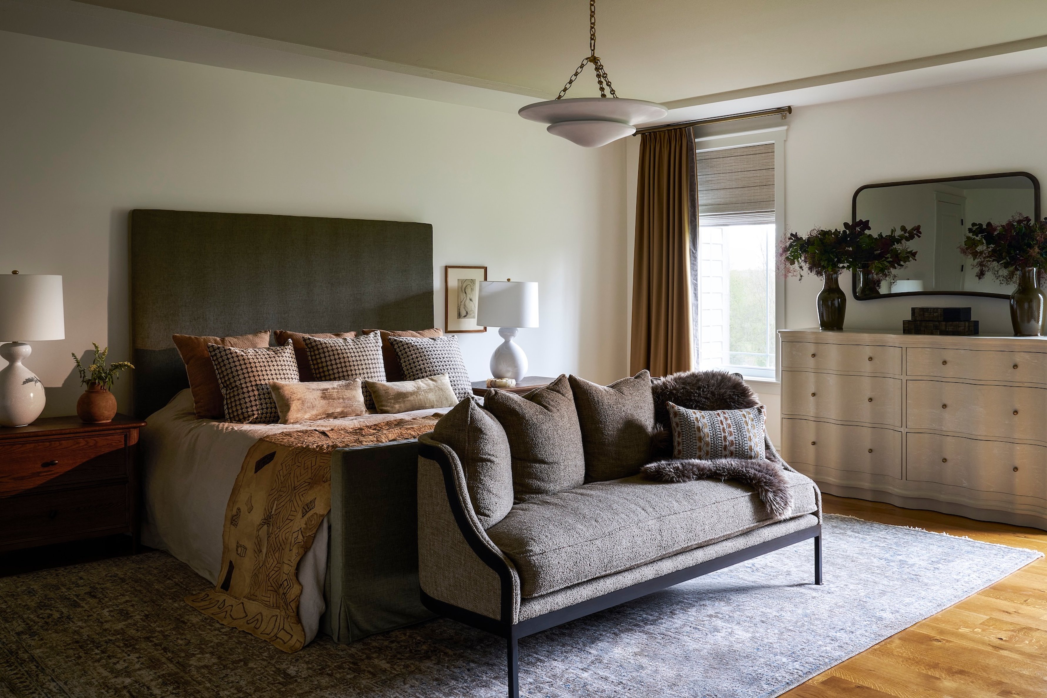 Dawn Reeves Design Luxury Interior Design Chicago Illinois Lake Geneva Primary Bedroom Green Headboard Daybed