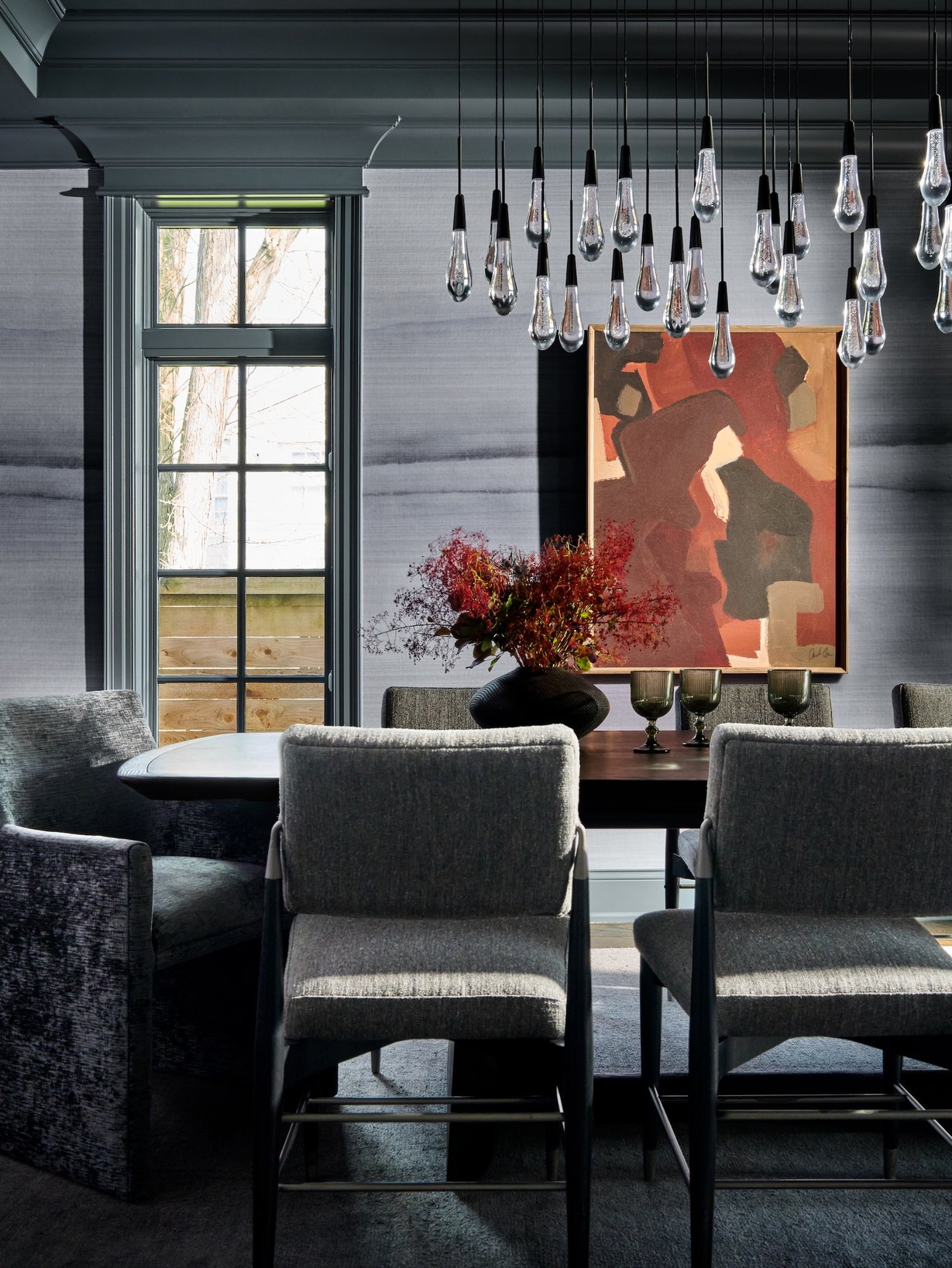 Dawn Reeves Design Luxury Interior Design Chicago Illinois North Shore Home Dining Room With Chandelier And Artwork