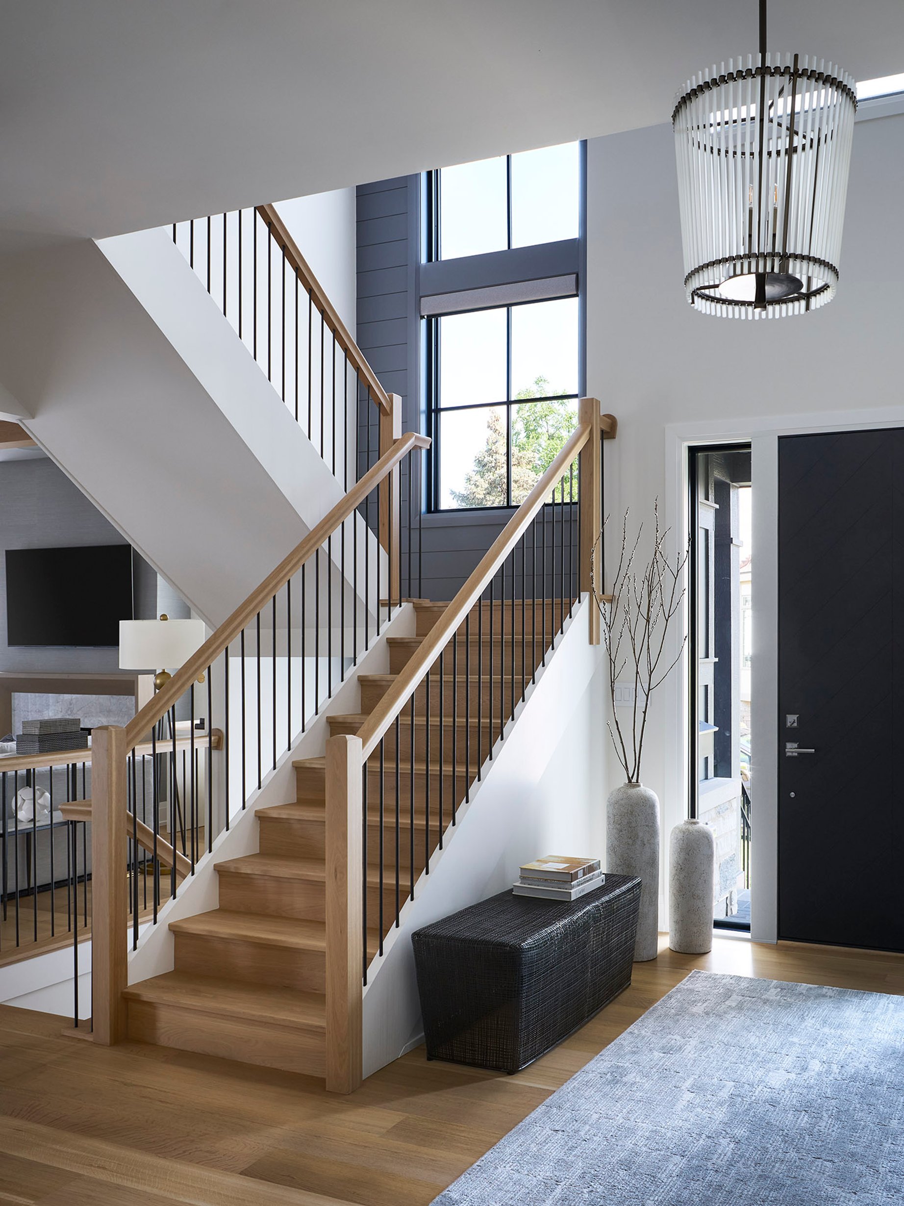 Dawn Reeves Design Luxury Interior Design Chicago Illinois Fairview Foyer Stairs Pendant