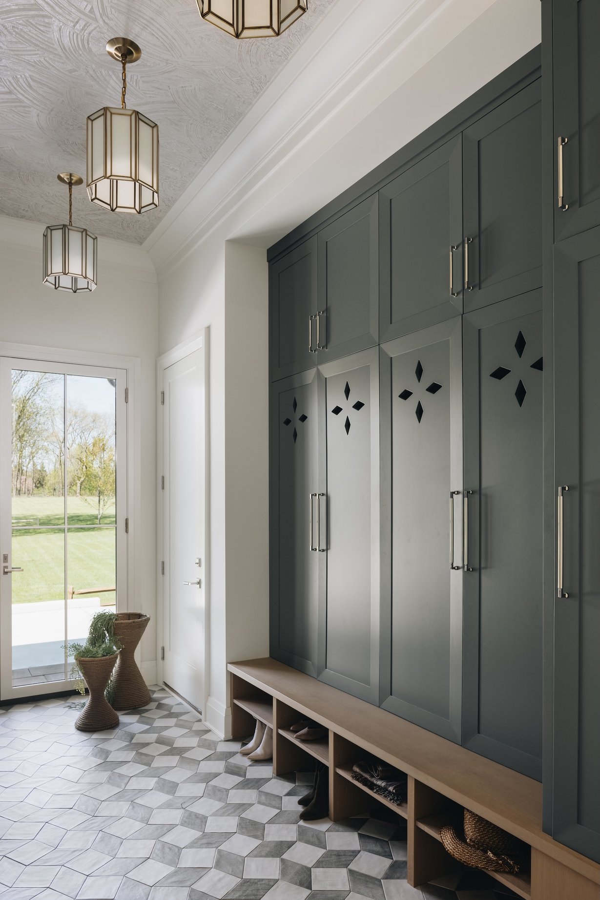 Dawn Reeves Design Luxury Interior Design Chicago Illinois Hinsdale Mudroom Lockers Hex Tile