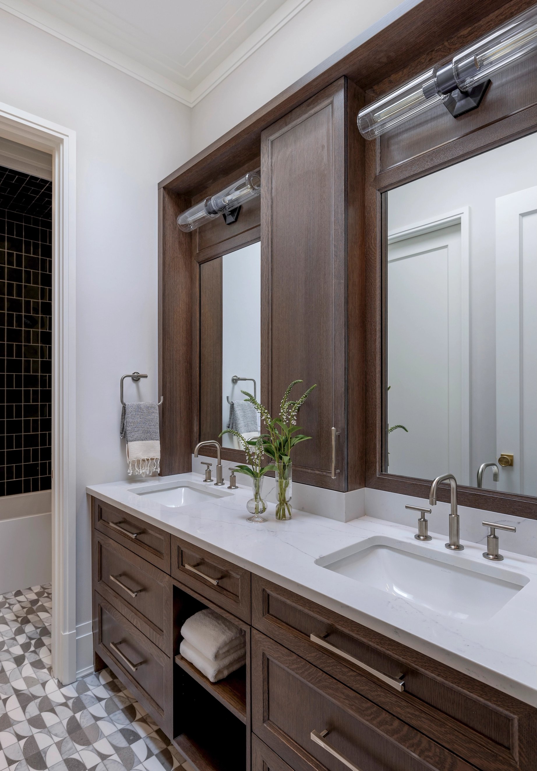 Dawn Reeves Design Luxury Interior Design Chicago Illinois Erie Bath Double Vanity Walnut