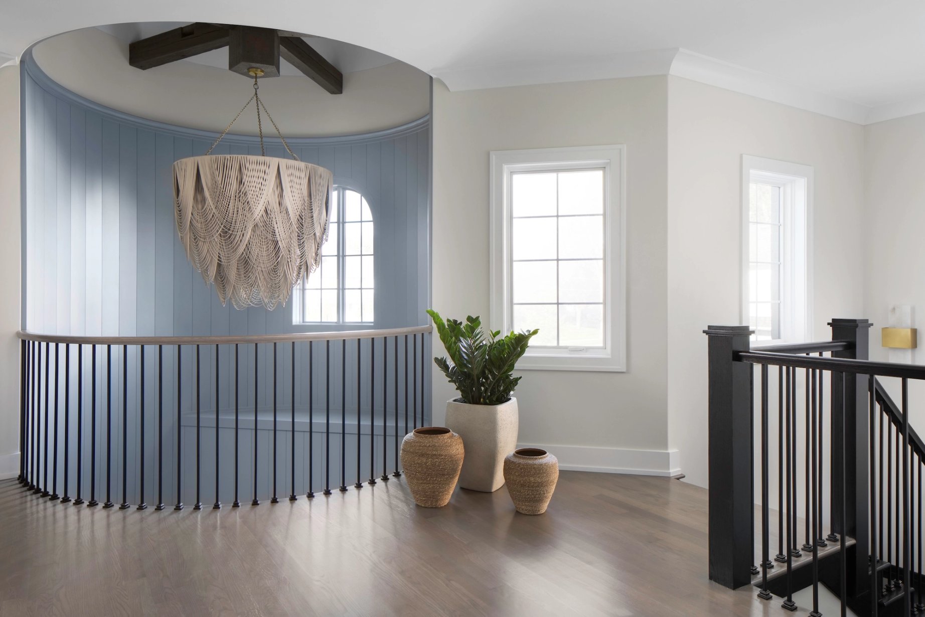 Dawn Reeves Design Luxury Interior Design Chicago Illinois South Upstairs Landing Macrame Chandelier
