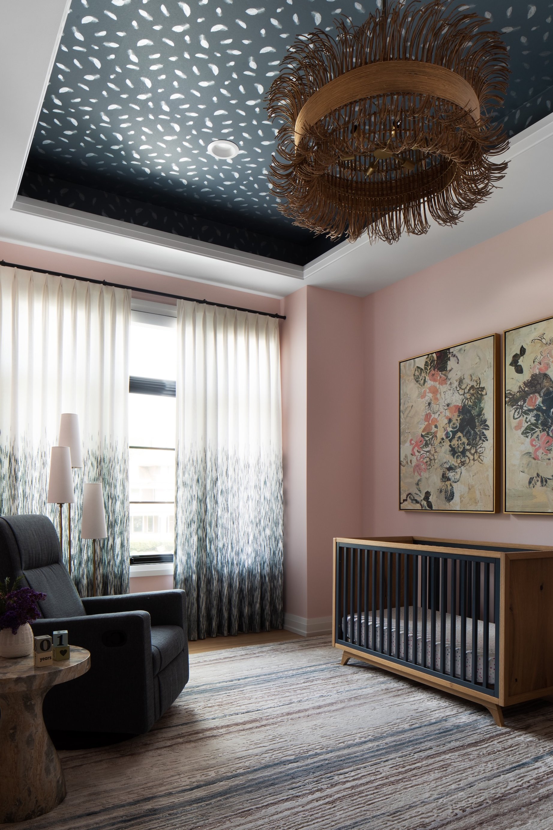 Dawn Reeves Design Luxury Interior Design Chicago Illinois Kenilworth 1 Pink Nursery Navy Ceiling