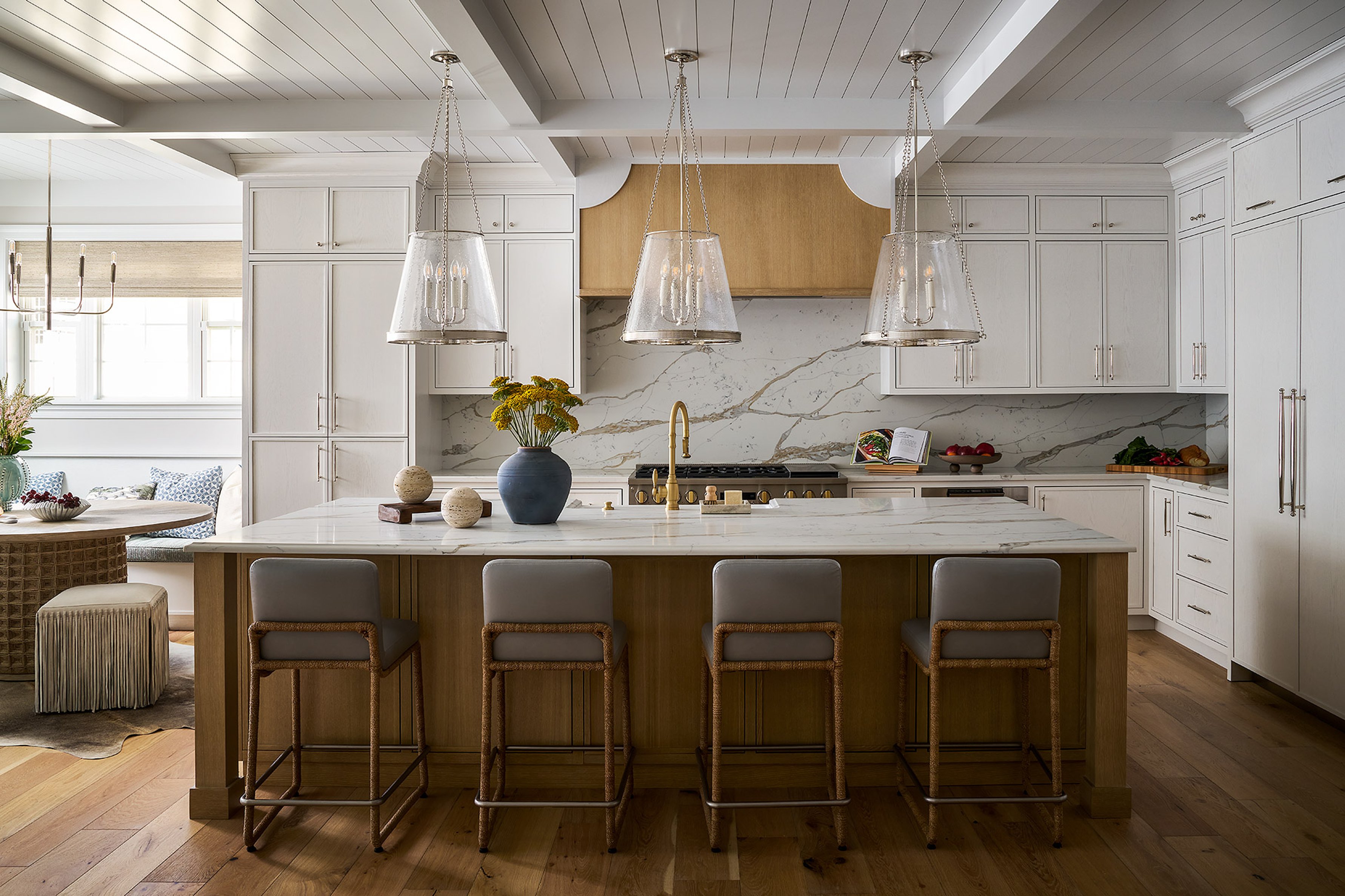 Dawn Reeves Design Luxury Interior Design Chicago Illinois Melrose Kitchen Glass Pendants Wood Hood