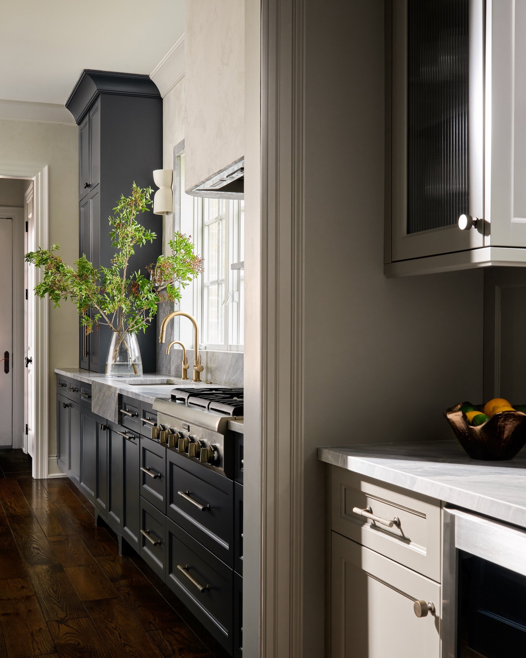 Dawn Reeves Design Luxury Interior Design Chicago Illinois North Shore Home Kitchen Range And Hallway View