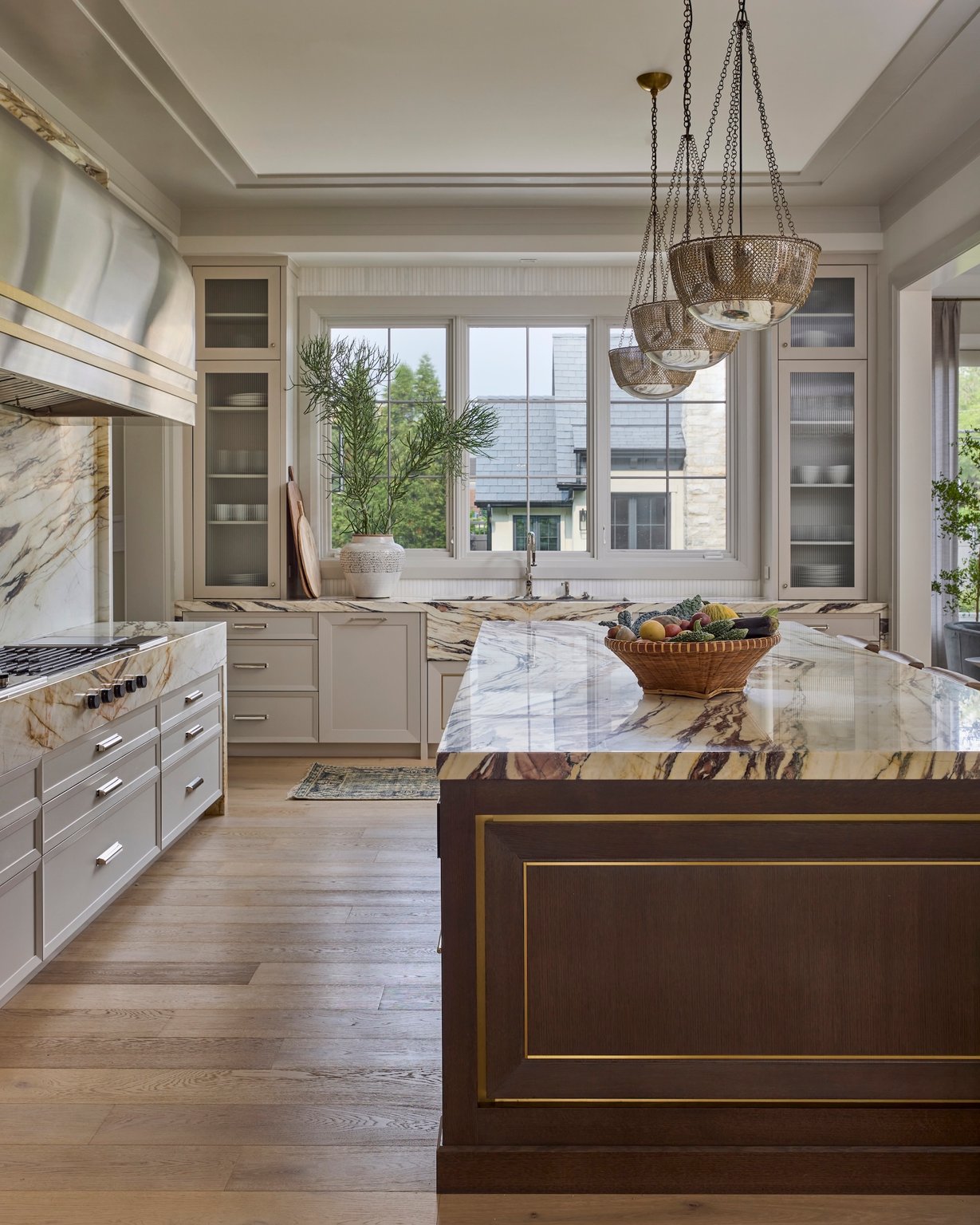 Dawn Reeves Design Luxury Interior Design Chicago Illinois Kenilworth II Kitchen Wide Mesh Pendants