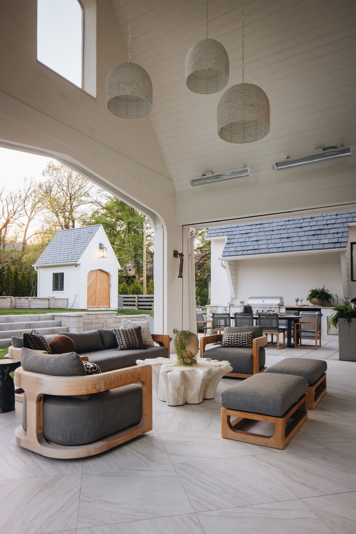 Dawn Reeves Design Luxury Interior Design Chicago Illinois Wilson Outdoor Patio Woven Pendants Sectional