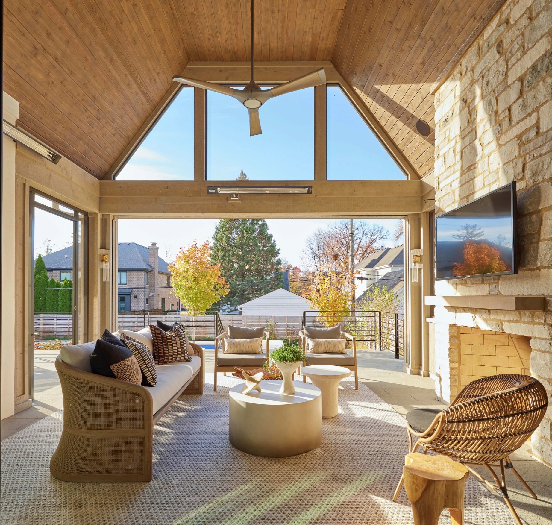 Dawn Reeves Design Luxury Interior Design Chicago Illinois Vallette Covered Patio Stone Fireplace