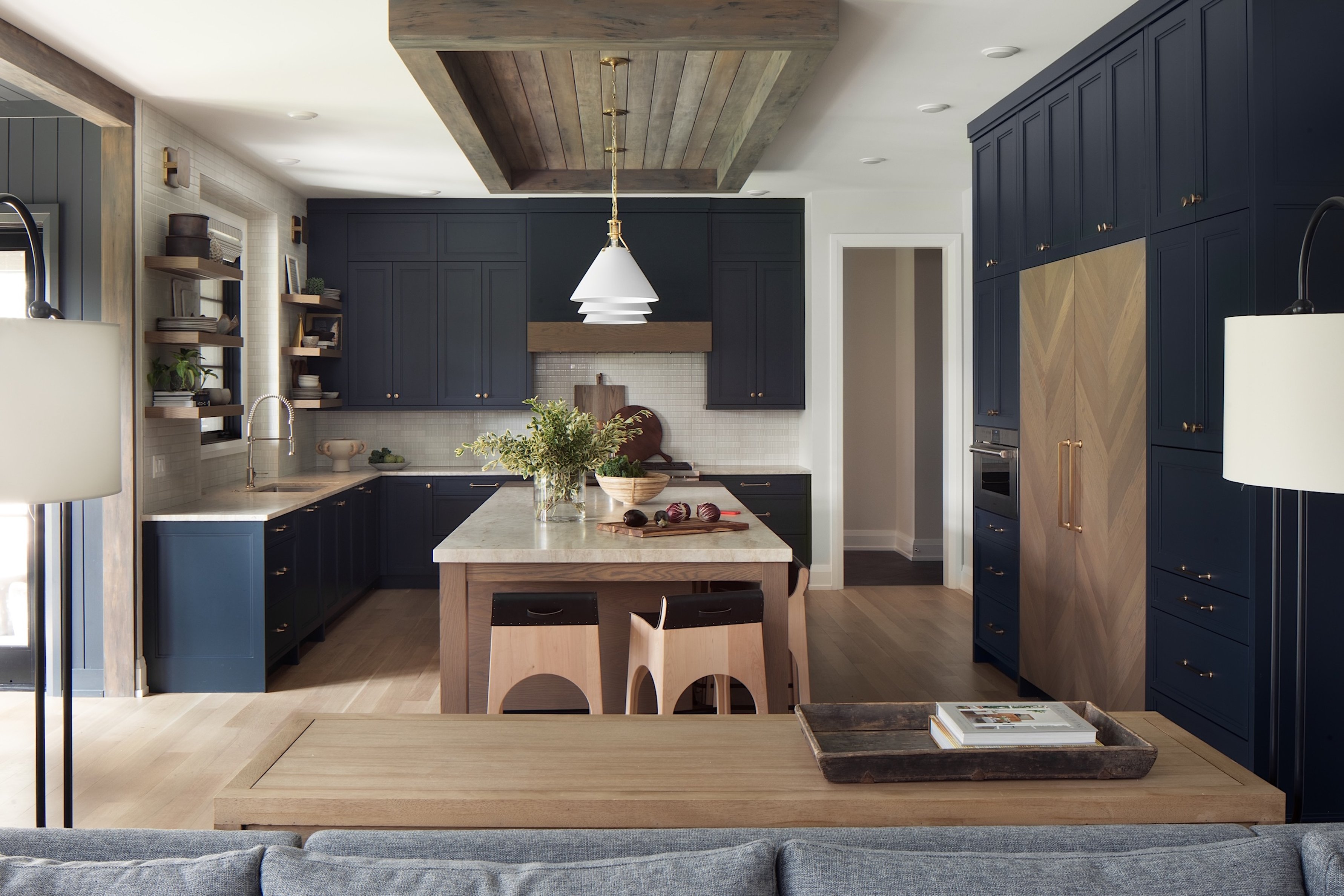 Dawn Reeves Design Luxury Interior Design Chicago Illinois Kenilworth 1 Kitchen Wide View Chevron Fridge