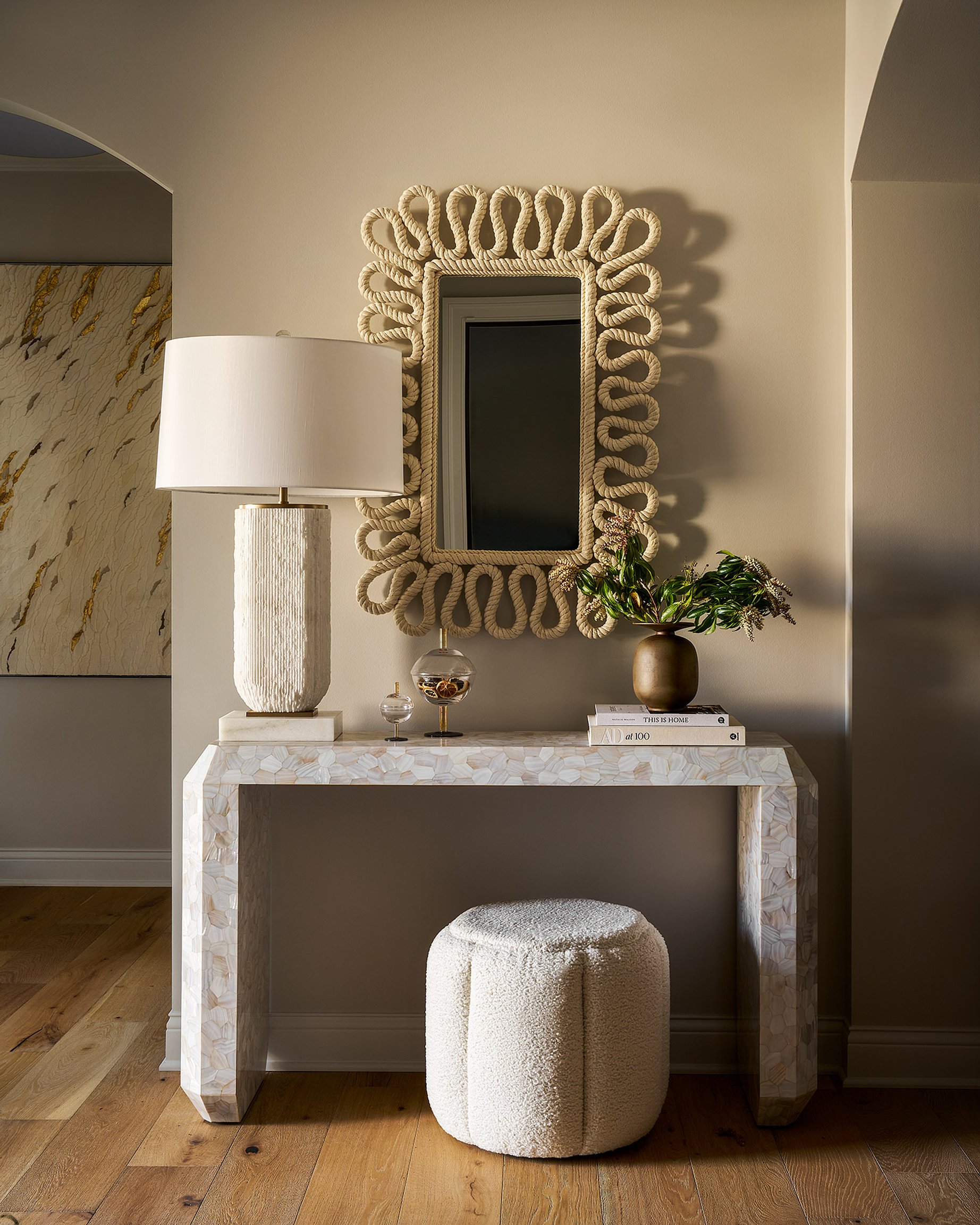 Dawn Reeves Design Luxury Interior Design Chicago Illinois Melrose Foyer Rope Mirror Mosaic Console