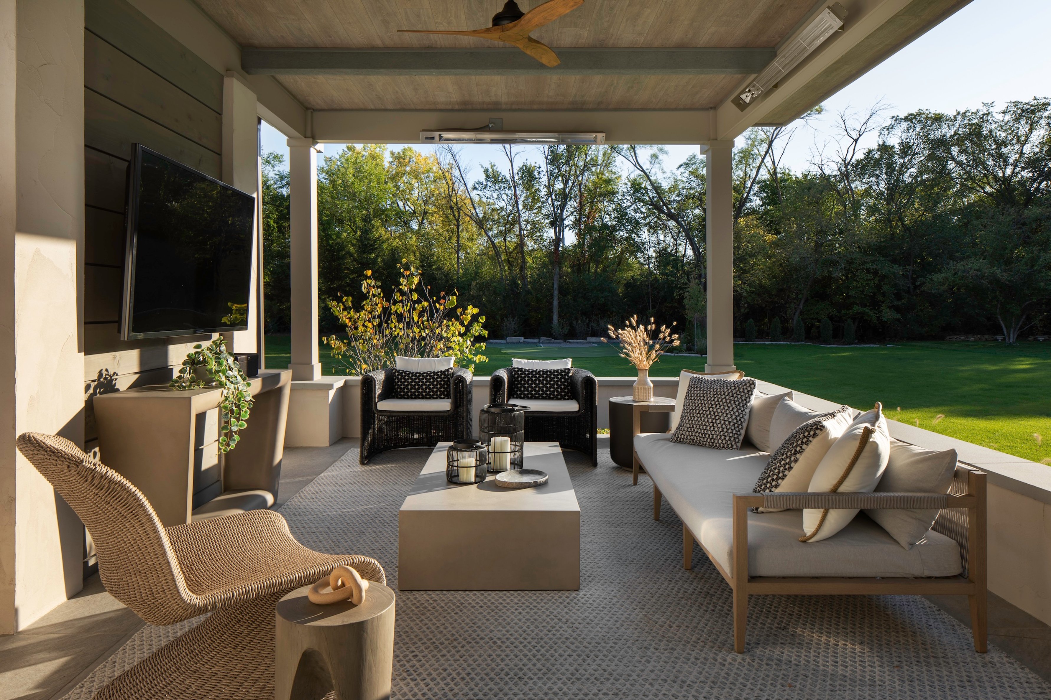 Dawn Reeves Design Luxury Interior Design Chicago Illinois South Covered Patio TV Sectional
