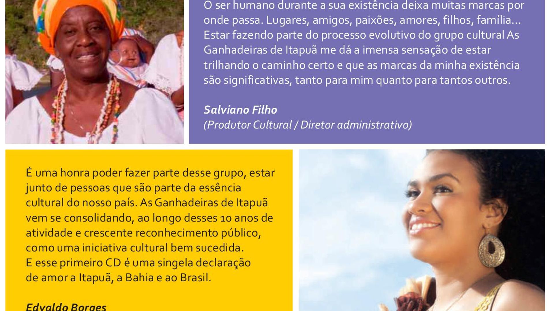 Destaques do encarte do CD "Ganhadeiras de Itapuã" (Coaxo de Sapo, 2014)