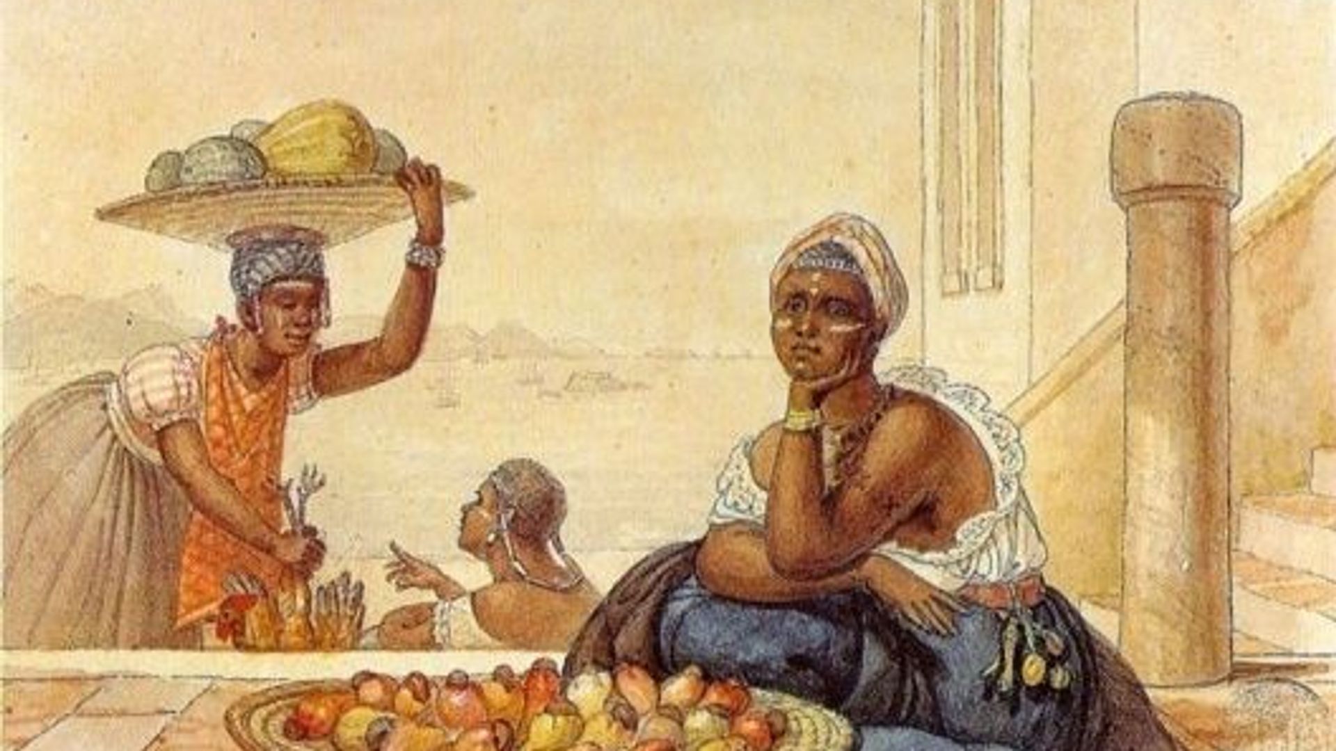 Negra tatuada vendendo caju (Jean Baptiste Debret, 1827)