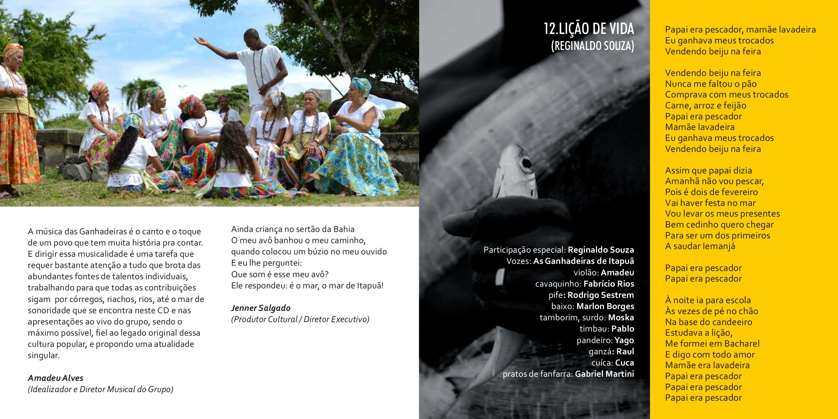 Destaques do encarte do CD "Ganhadeiras de Itapuã" (Coaxo de Sapo, 2014)