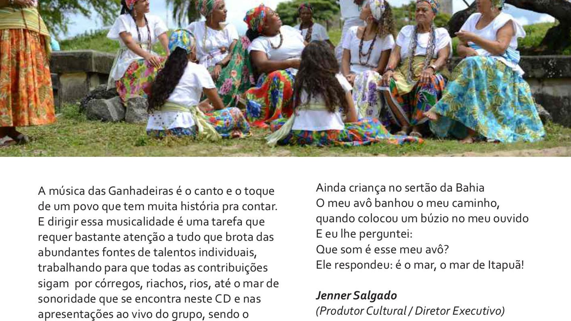 Destaques do encarte do CD "Ganhadeiras de Itapuã" (Coaxo de Sapo, 2014)