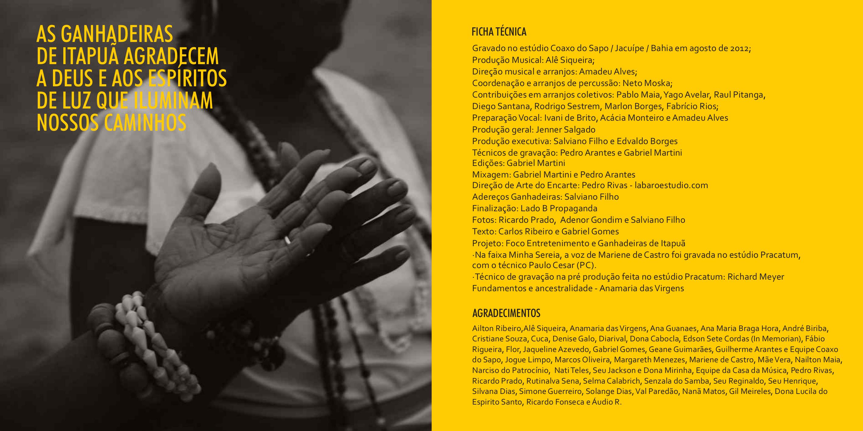 Destaques do encarte do CD "Ganhadeiras de Itapuã" (Coaxo de Sapo, 2014)