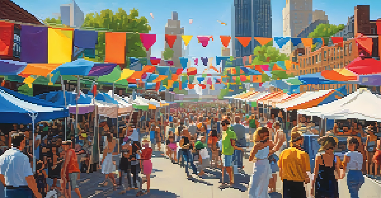 An outdoor art festival in New York City with artists at work, colorful booths, and attendees engaging in activities.