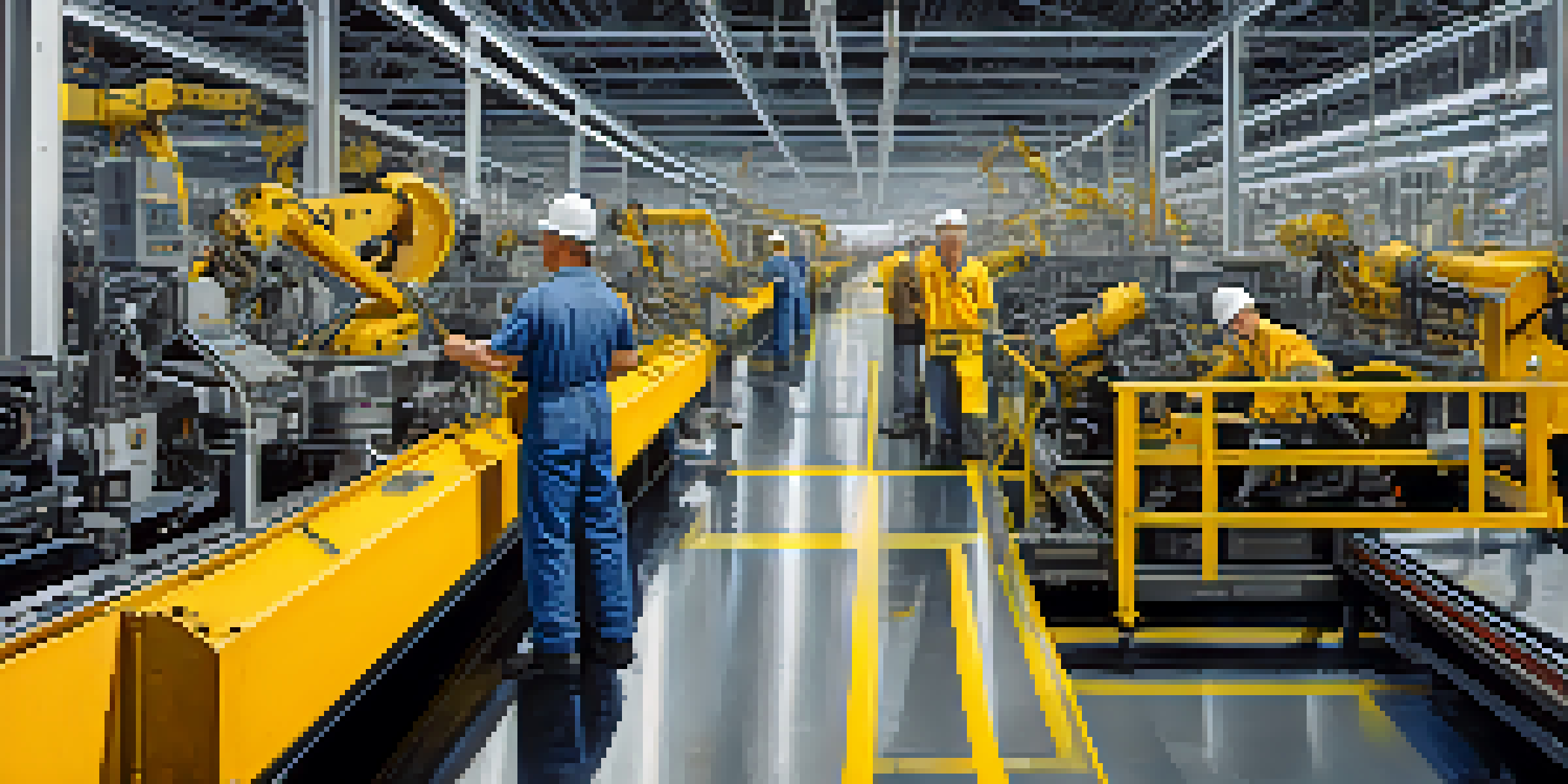 A busy manufacturing facility in New York, featuring workers in safety gear and advanced machinery, highlighting a modern industrial environment.