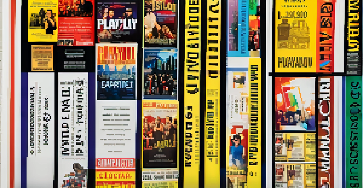 A close-up of a colorful Broadway playbill held by a theater-goer in a lively theater lobby.