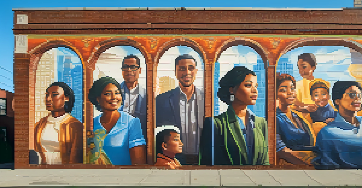 A colorful mural on a brick wall in Brooklyn illustrating the stories of New York's immigrant communities.