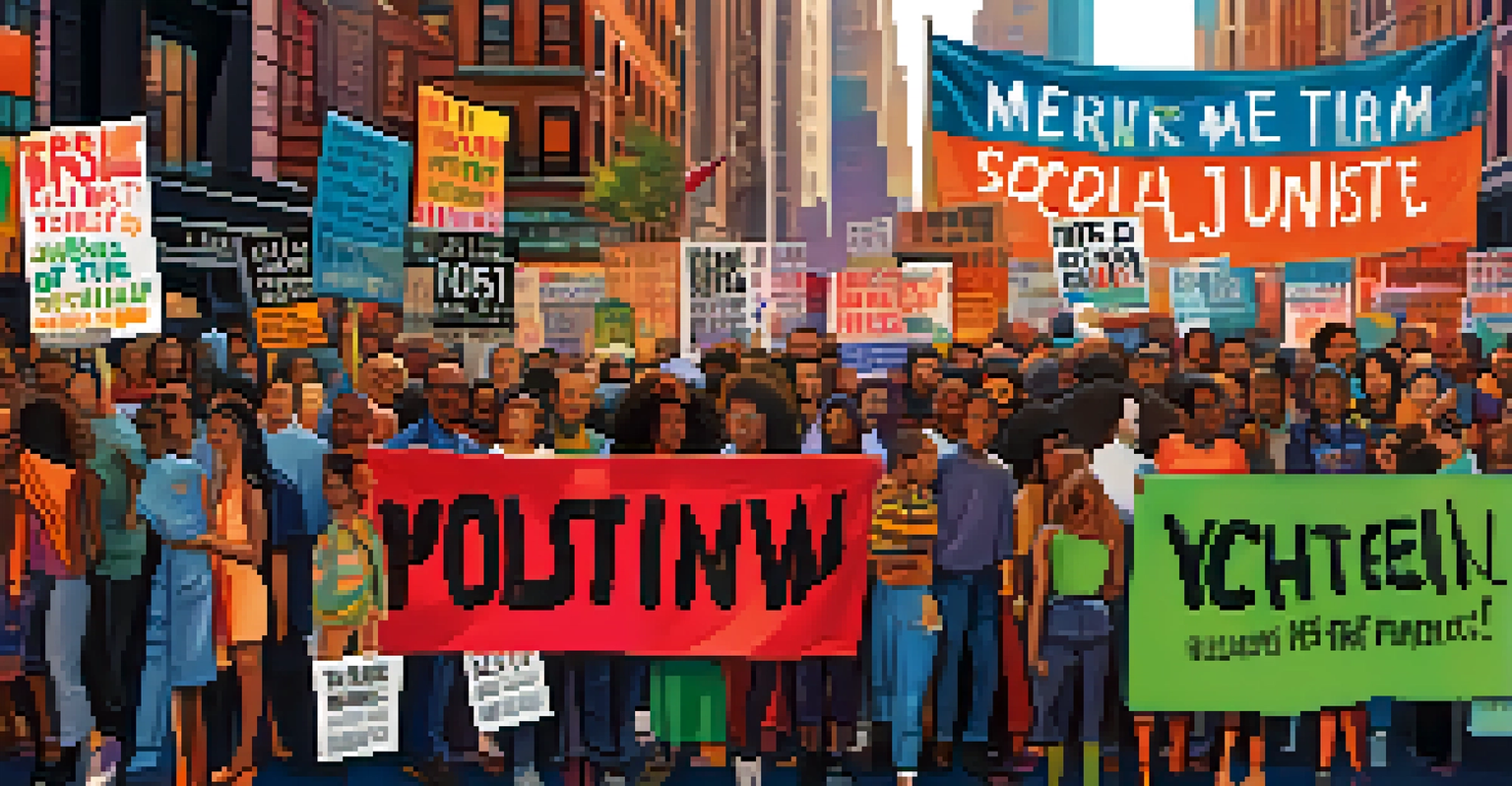 A close-up of a colorful protest sign held by diverse activists in New York City.