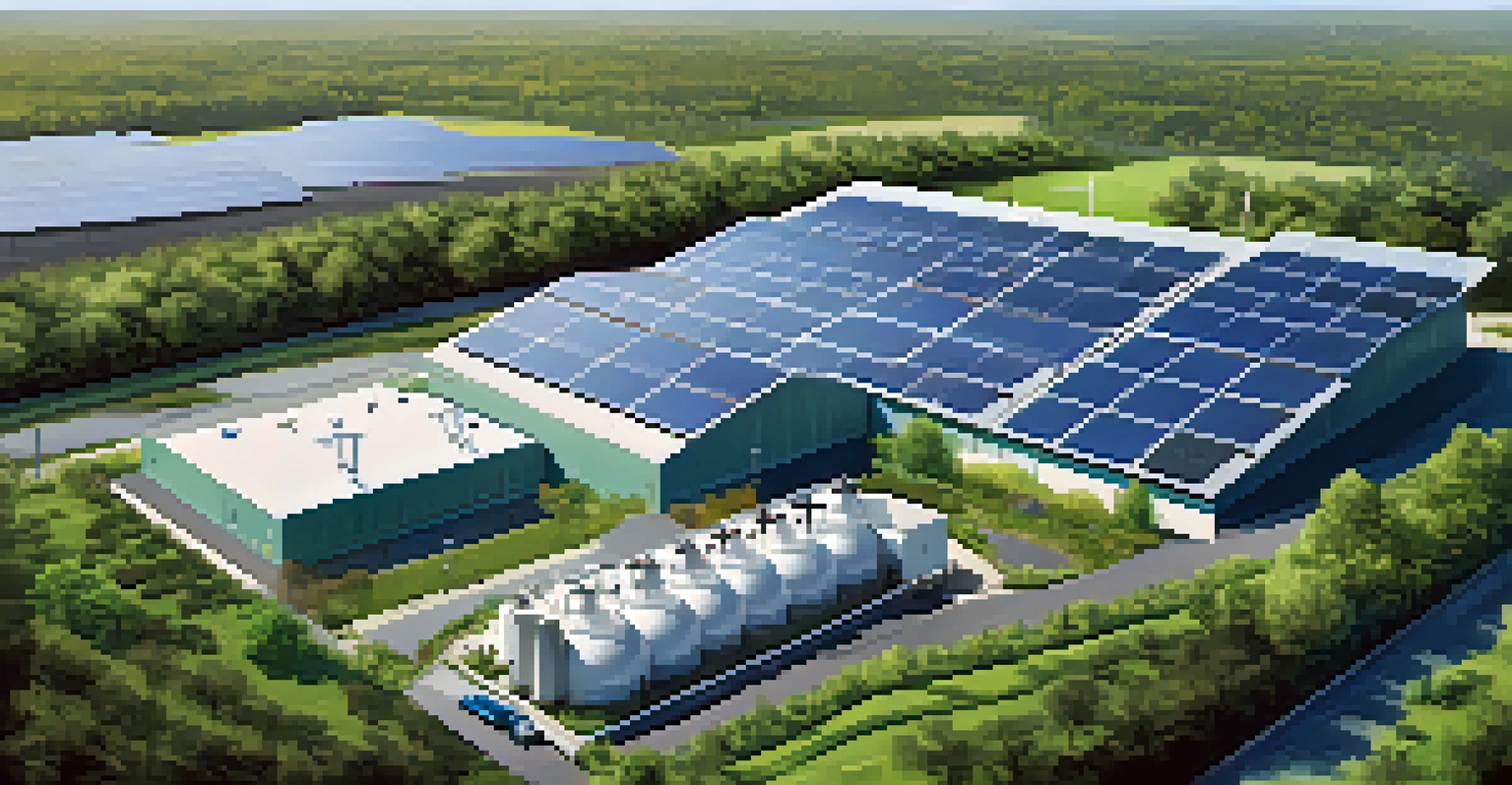 Aerial view of a sustainable waste-to-energy facility in New York, surrounded by greenery and solar panels.