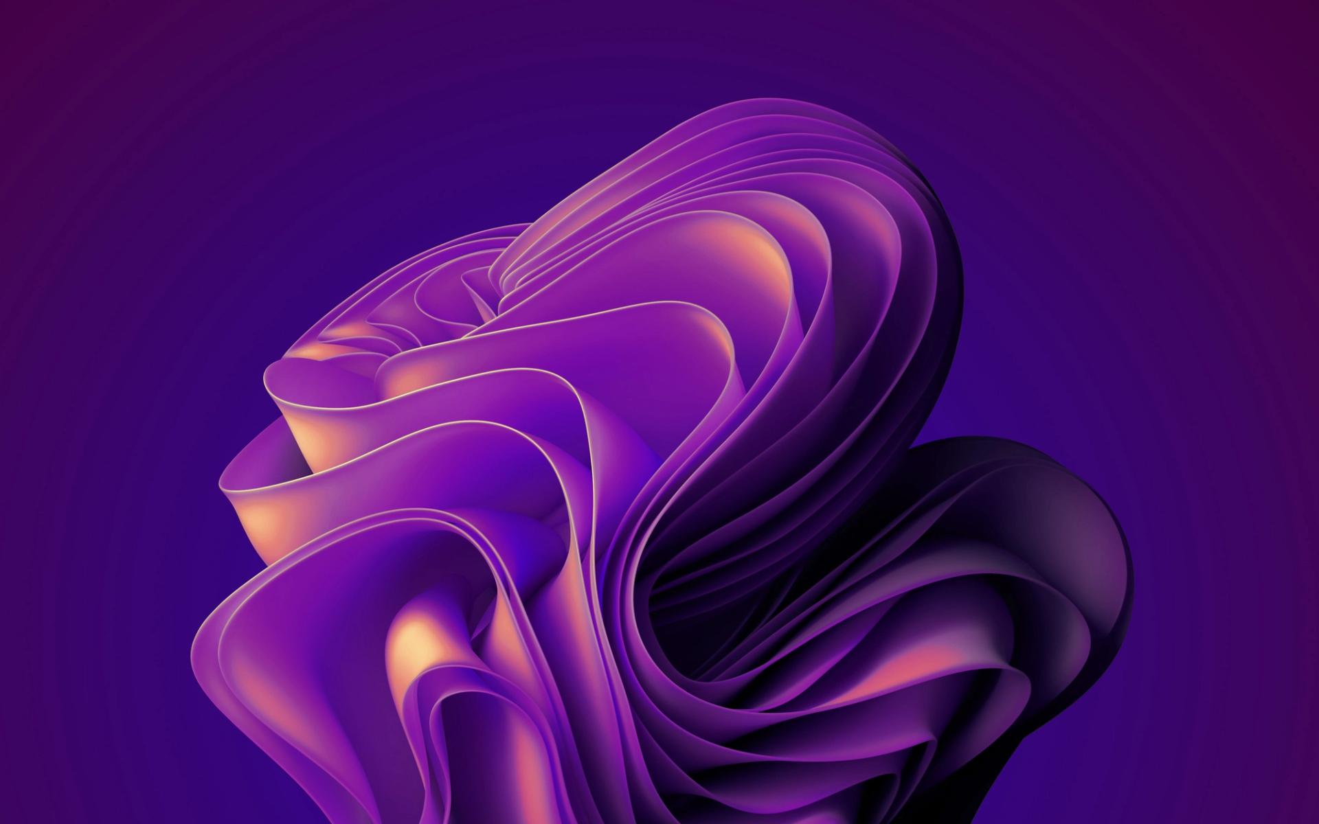 An abstract, flowing shape in purple hues, reminiscent of a flower.