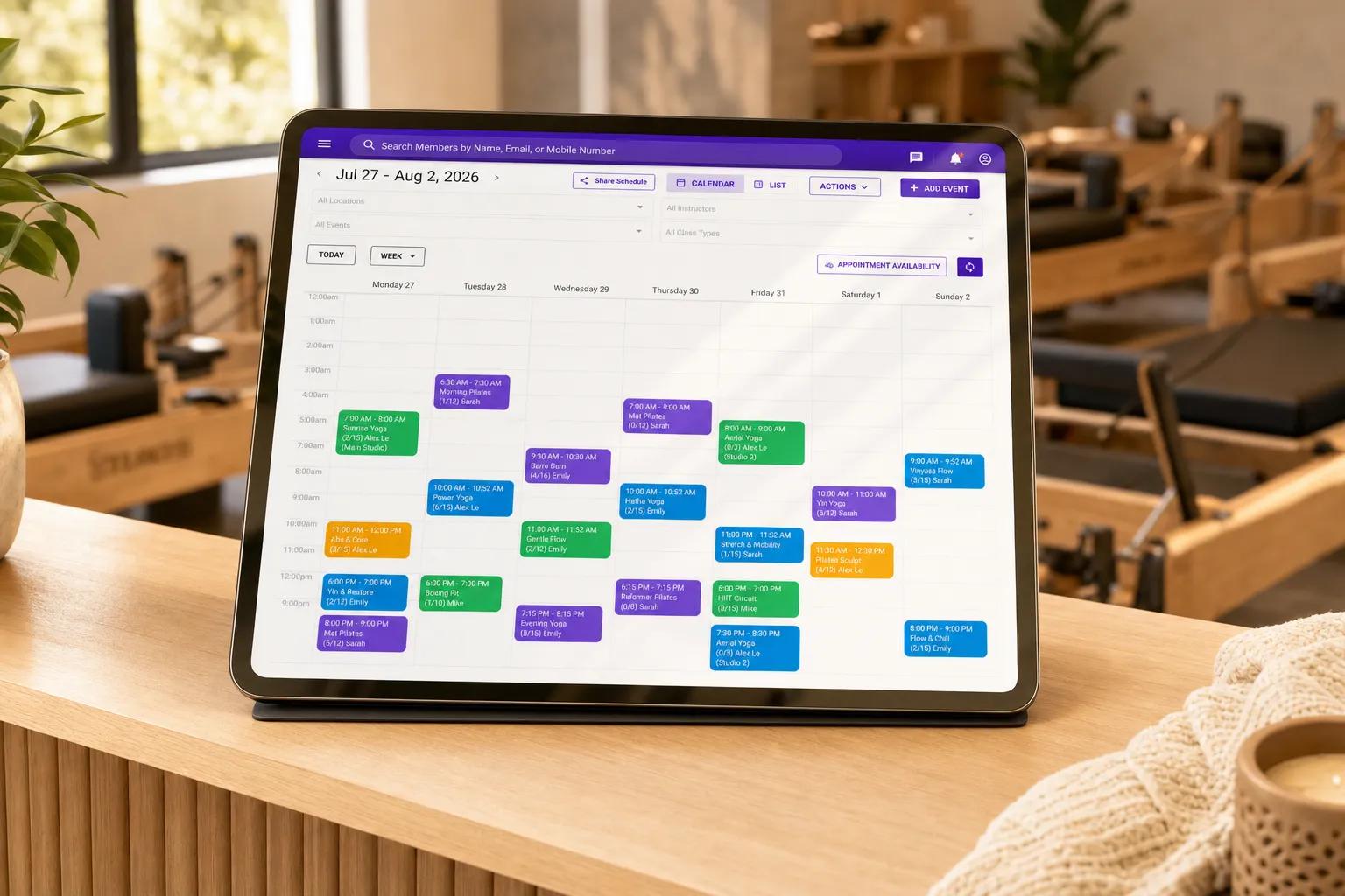 Vibefam class scheduling and booking calendar for boutique fitness studios