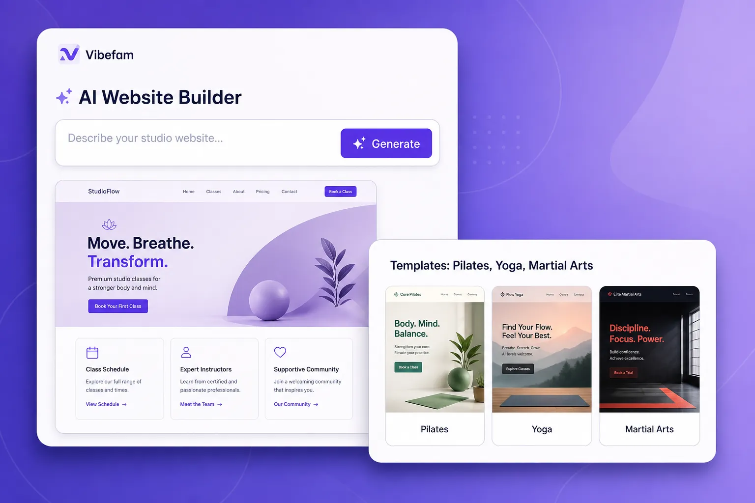 Build your studio website in minutes, not weeks.