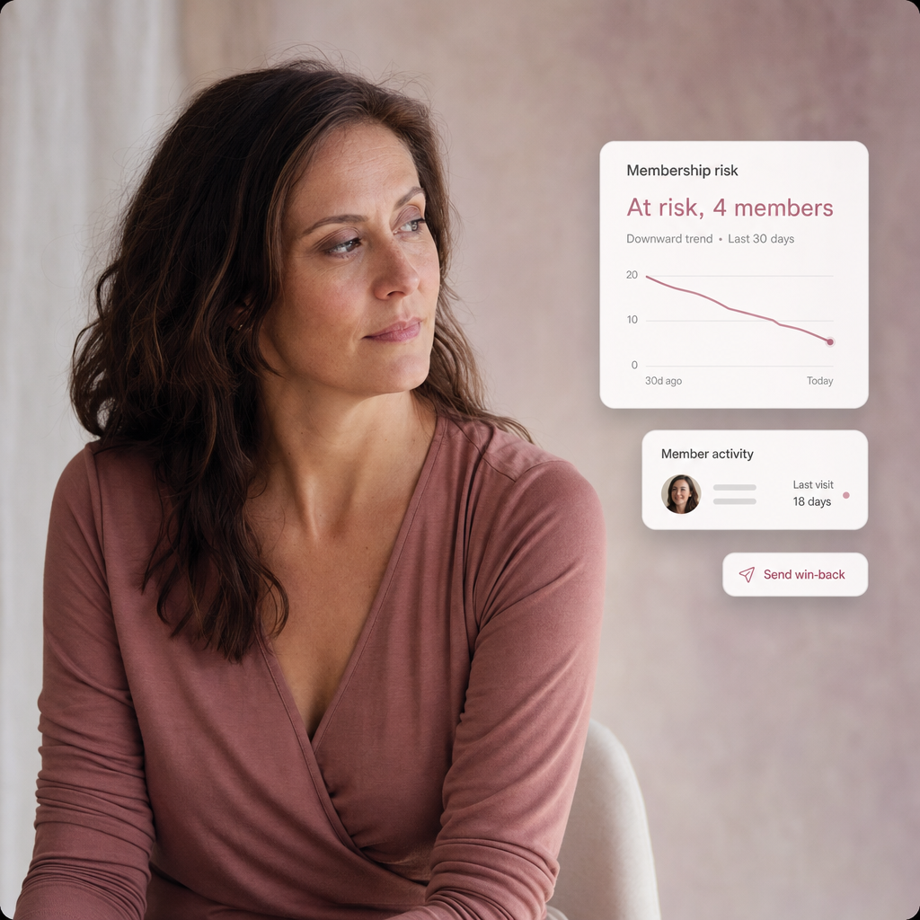 Barre operator looking at an at-risk member dashboard card with downward trend