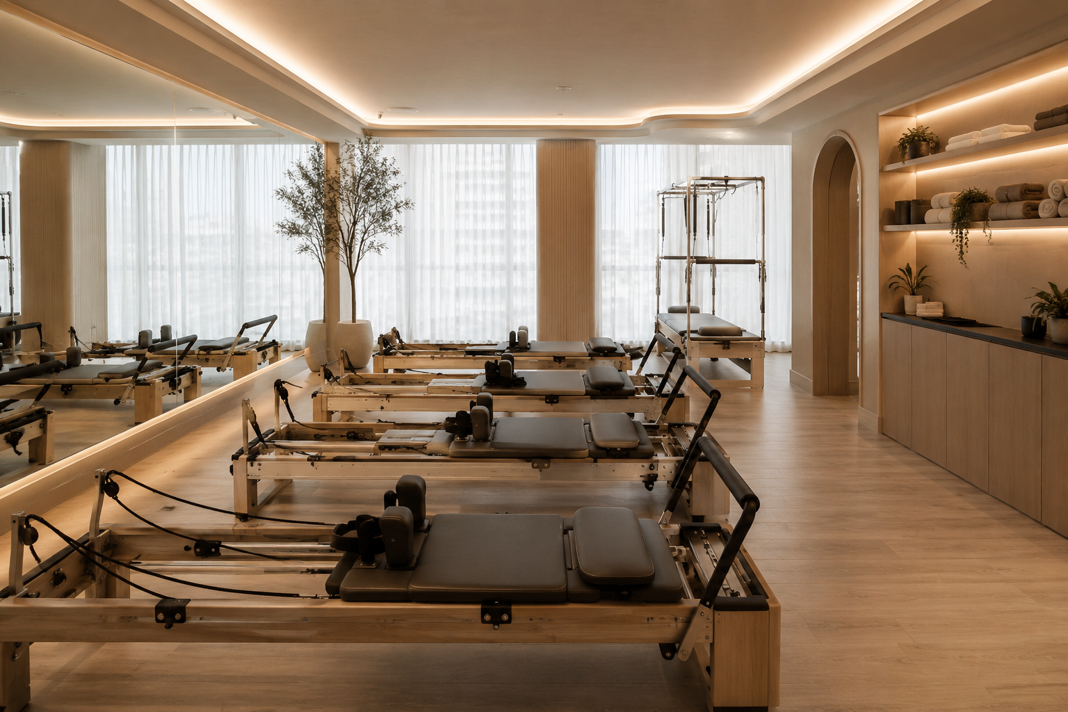 Reformer pilates studio in the Philippines with clients in a group class