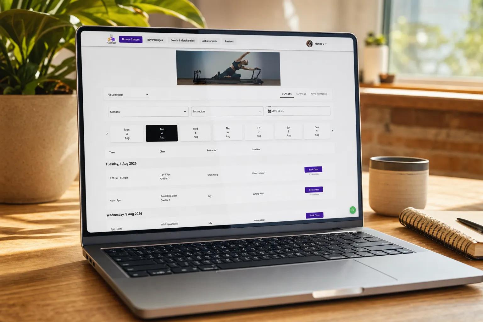 Drop-in events, multi-session workshops, and structured courses configured side by side in Vibefam