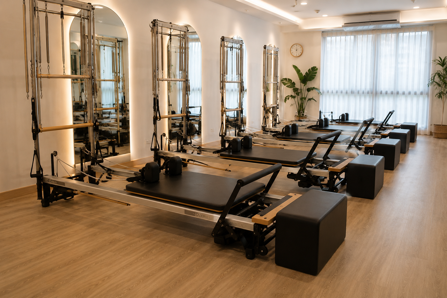 Reformer pilates class in a boutique studio in the Philippines