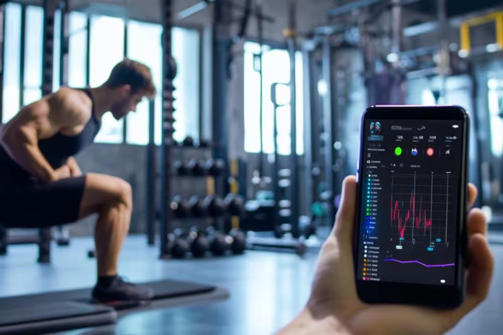 Close-up_of_a_fitness_tracker_app_displaying_heart_rate_and_performance_metrics_while_a_man_trains_on_the_gym_floor_highlighting_professional_athletes_using_data-driven_workouts._s0fmld