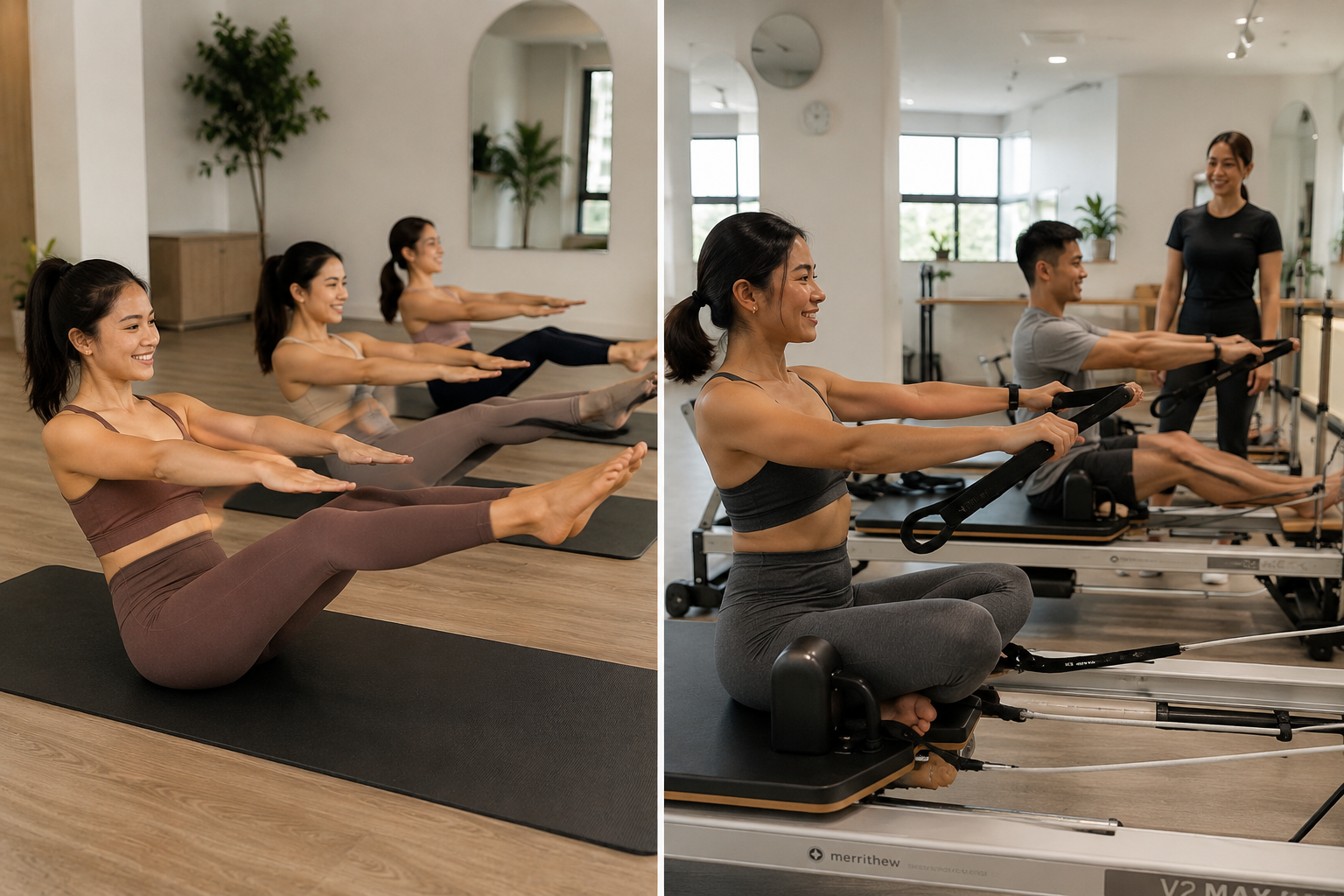 Pilates reformer studio in the Philippines with clients in a group class